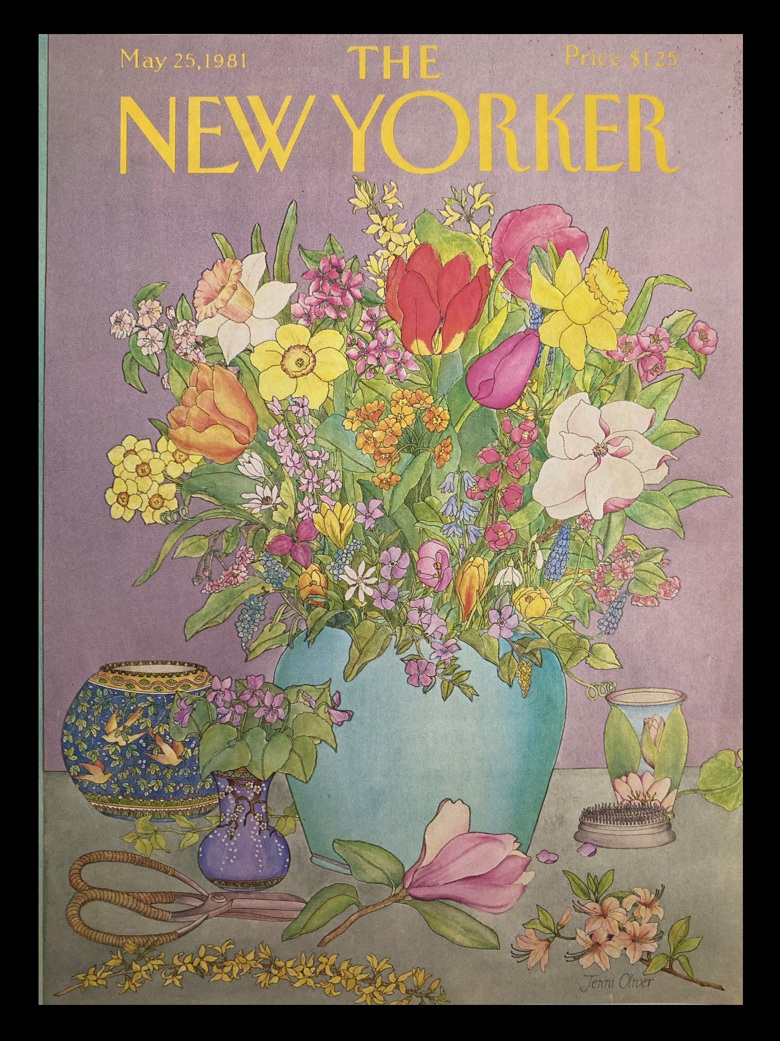 COVER ONLY The New Yorker May 25 1981 A Vase of Flowers by Jenni Oliver