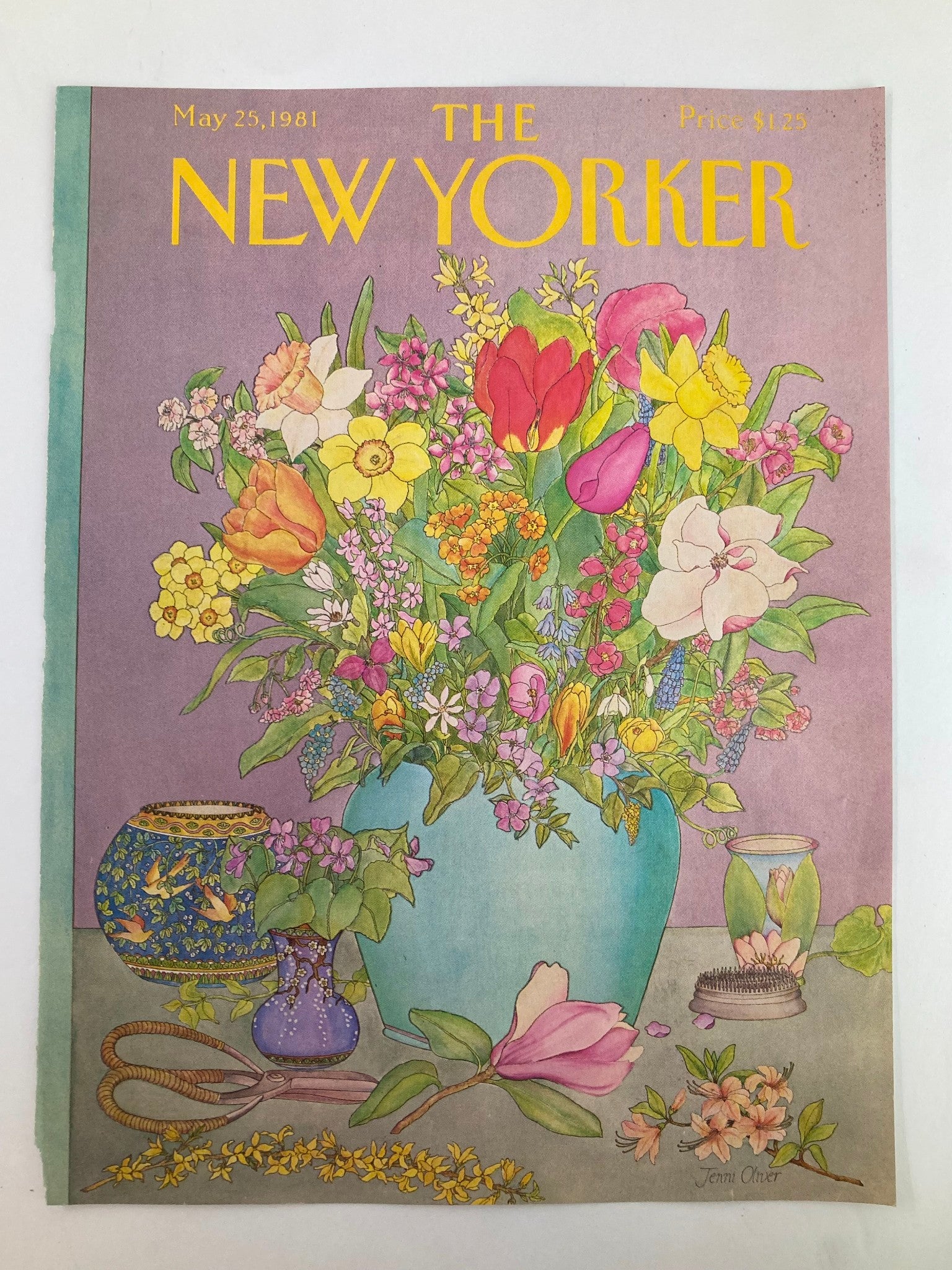 COVER ONLY The New Yorker May 25 1981 A Vase of Flowers by Jenni Oliver