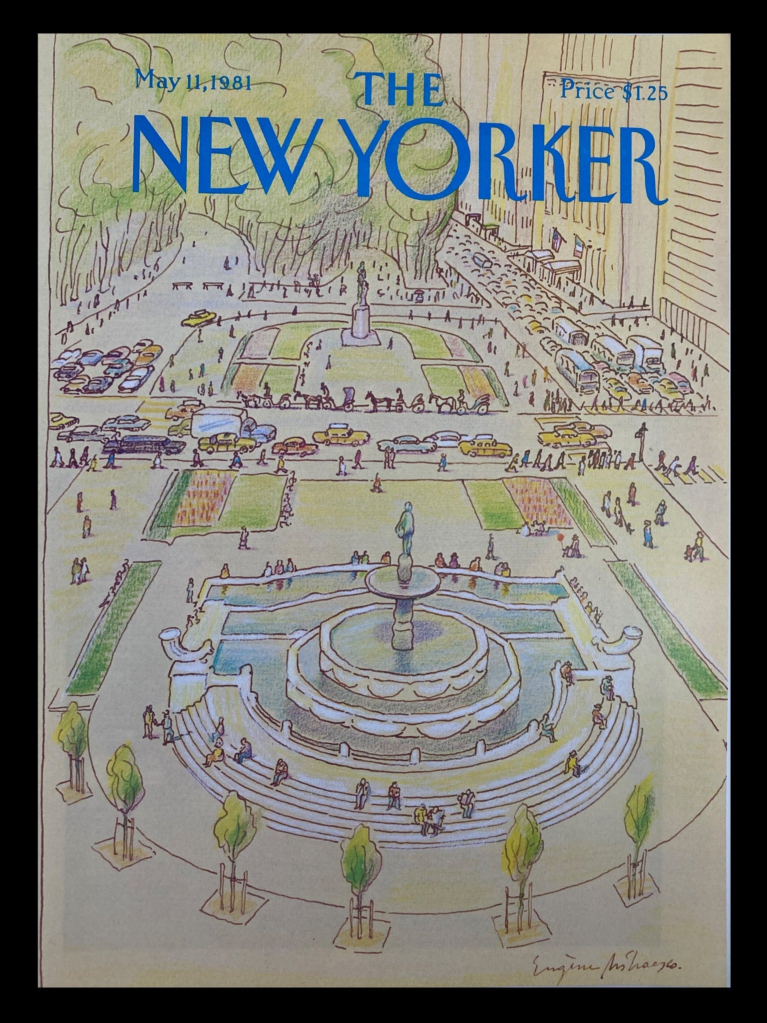 COVER ONLY The New Yorker May 11 1981 Central Roundabout by Eugene Mihaesco