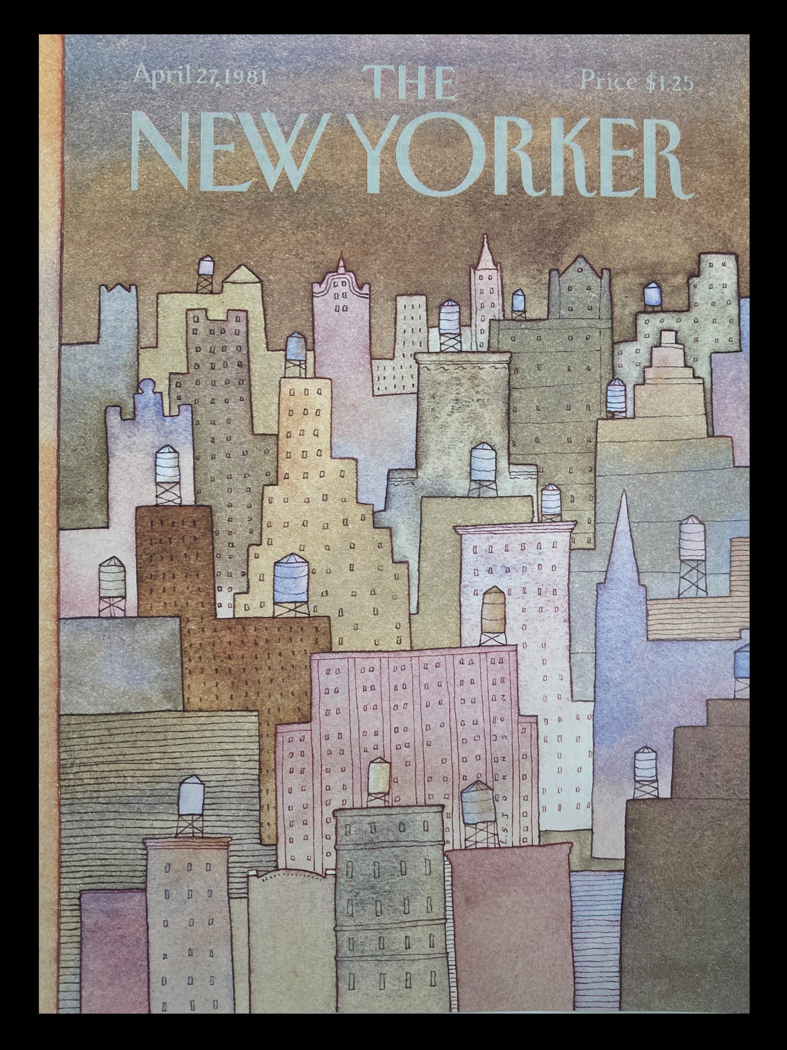 COVER ONLY The New Yorker April 27 1981 Rooftop Buildings by Lonni Sue Johnson