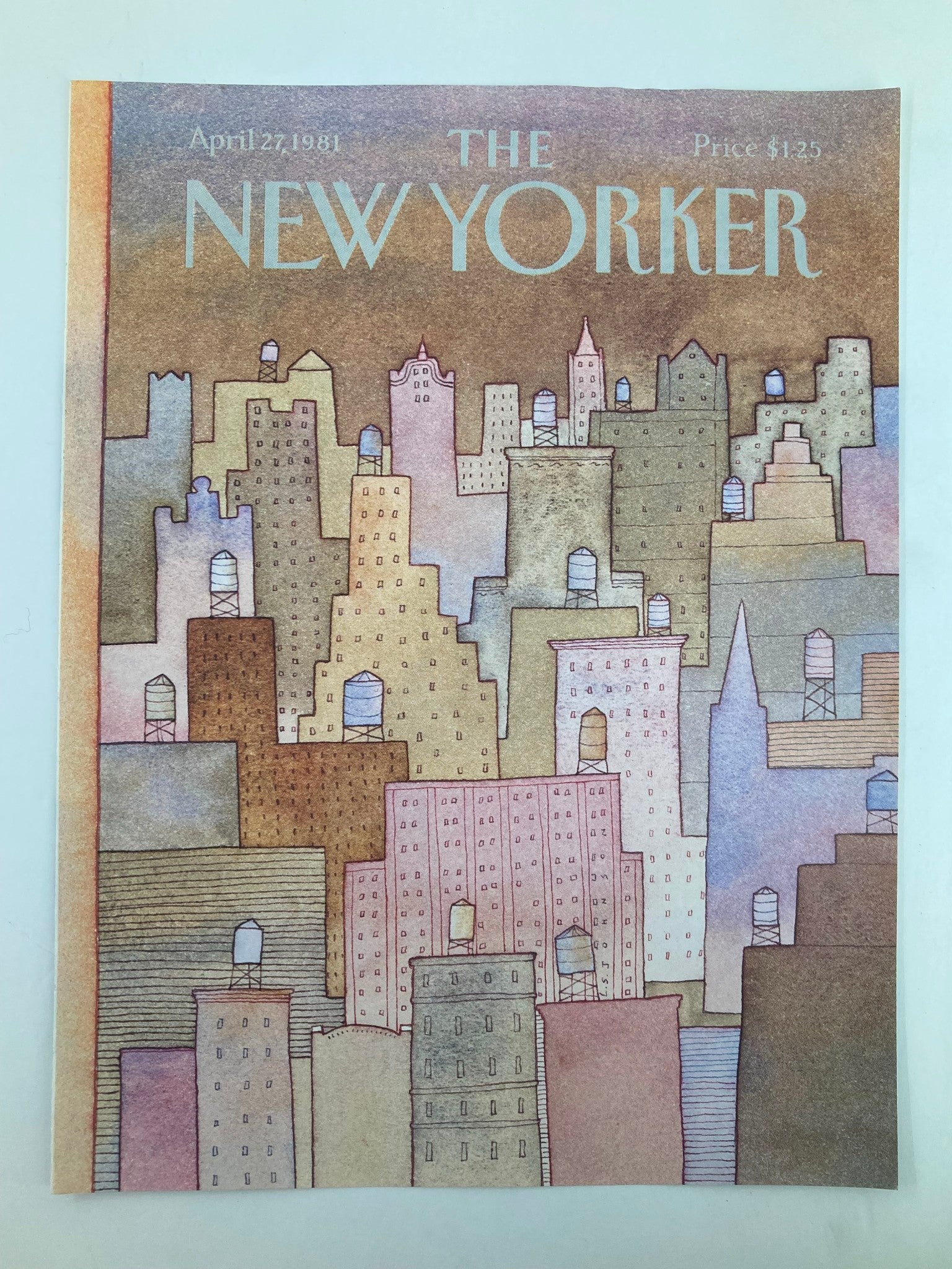 COVER ONLY The New Yorker April 27 1981 Rooftop Buildings by Lonni Sue Johnson