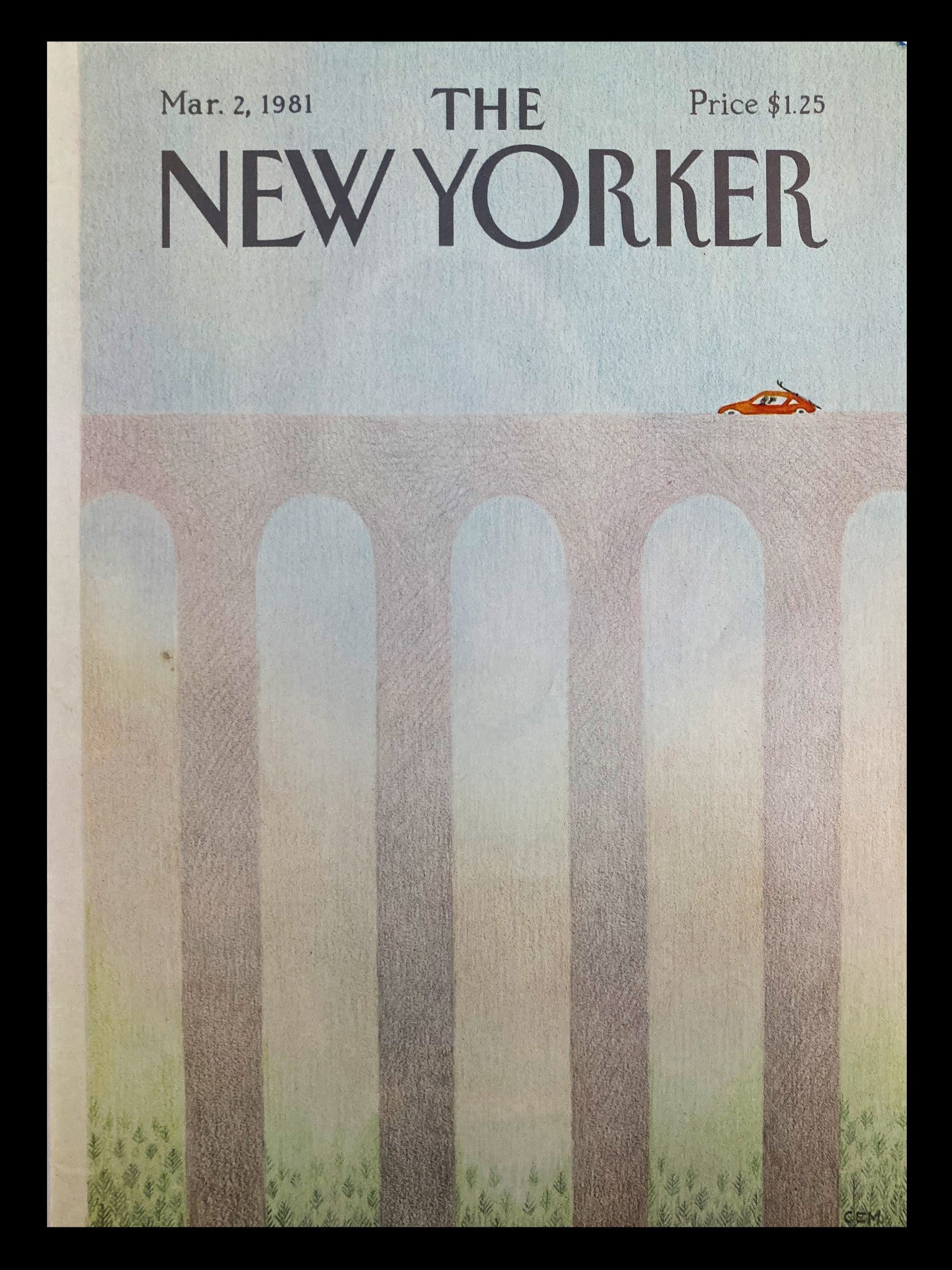 COVER ONLY The New Yorker March 2 1981 Over the Bridge by Charles E. Martin