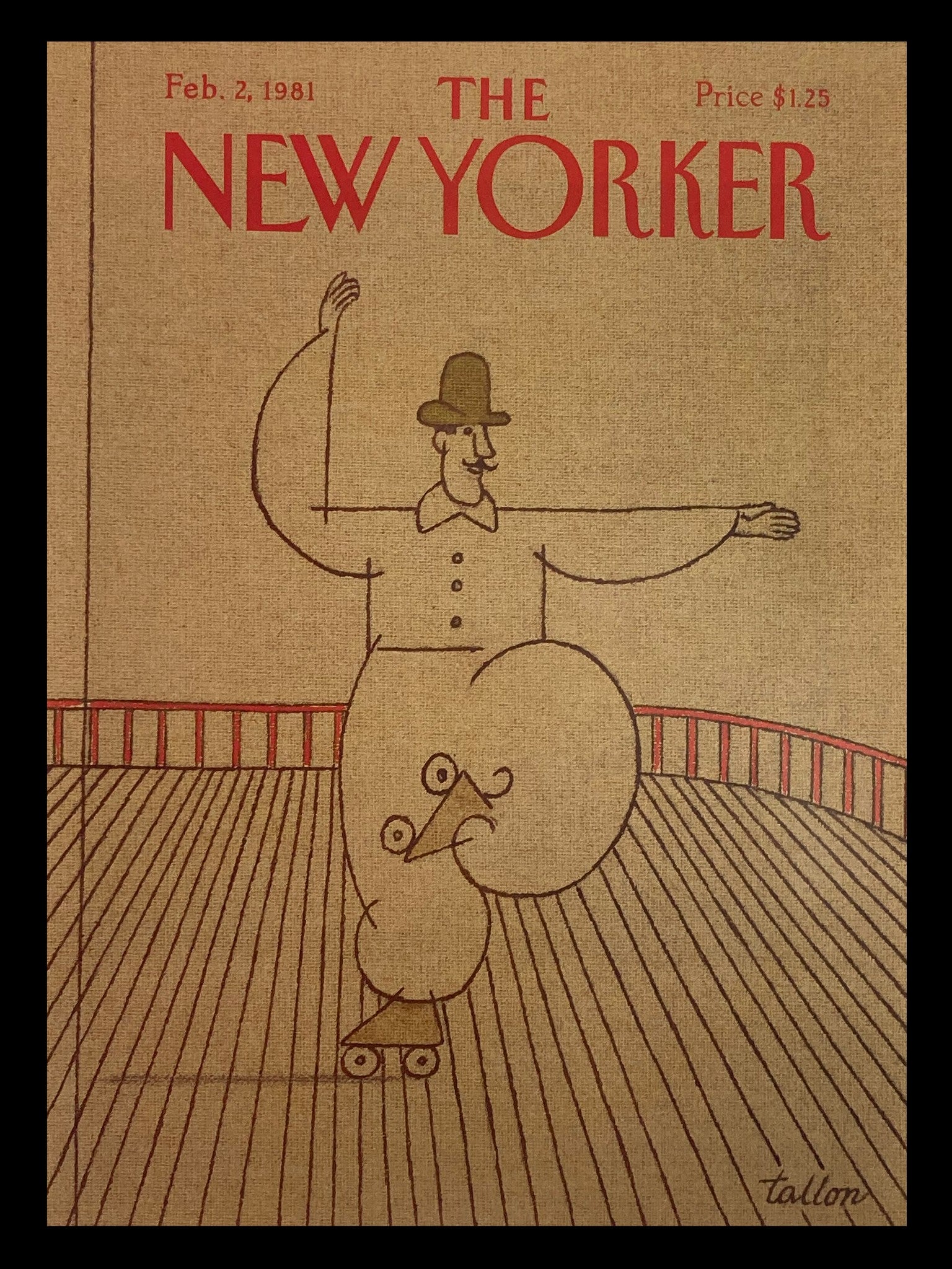 COVER ONLY The New Yorker February 2 1981 Mime Performs by Robert Tallon