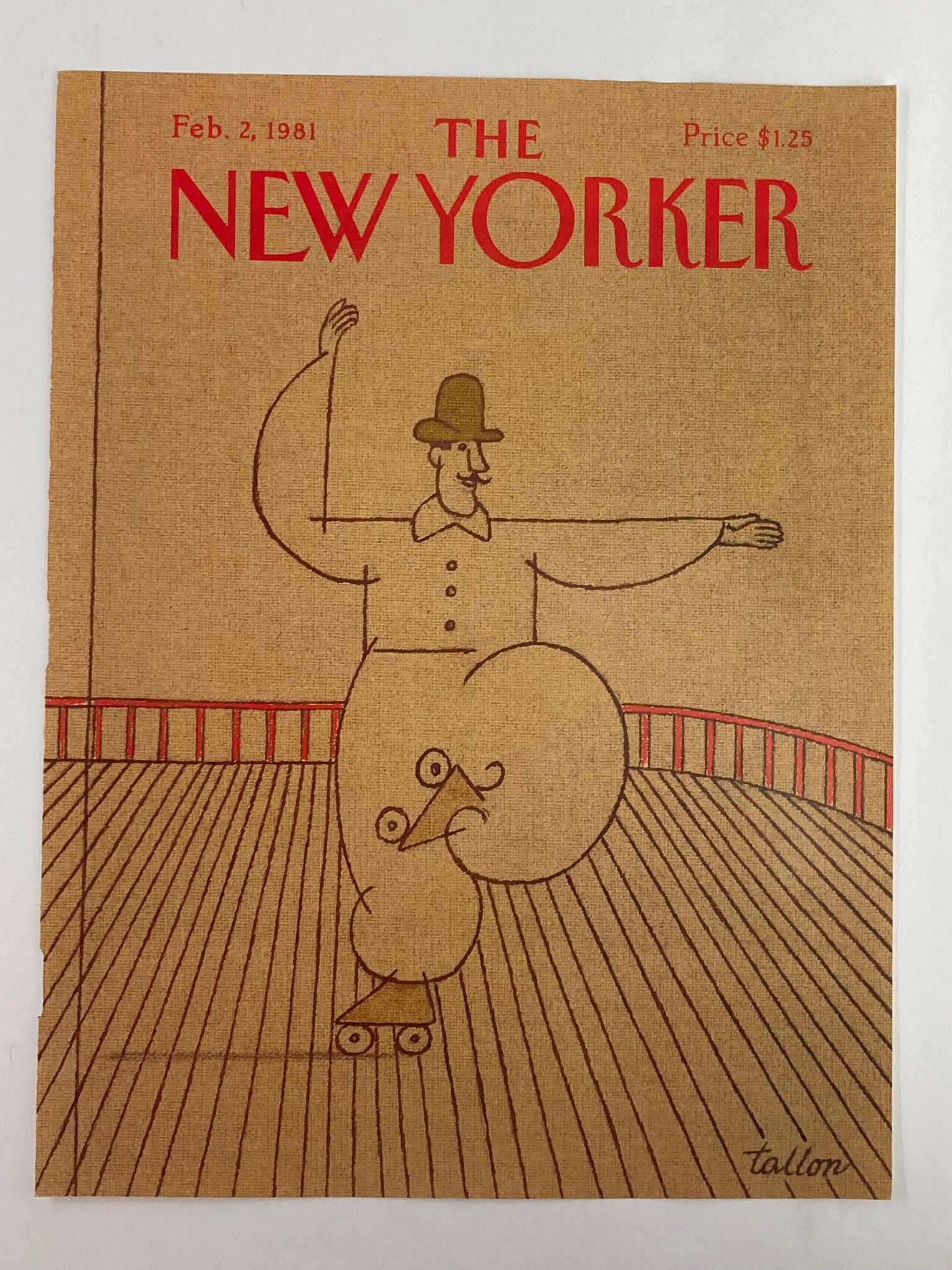 COVER ONLY The New Yorker February 2 1981 Mime Performs by Robert Tallon