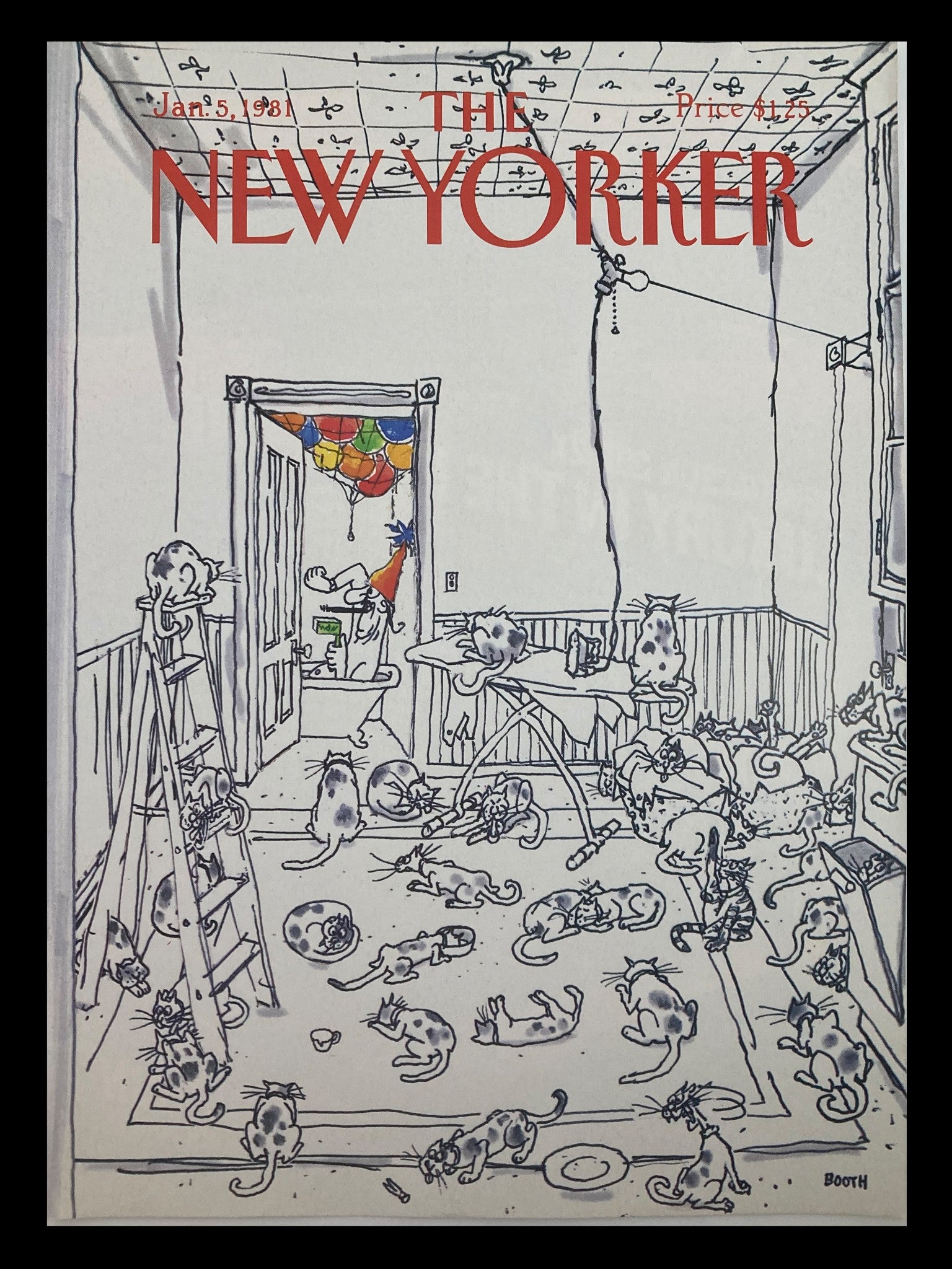 COVER ONLY The New Yorker January 5 1981 Cat Party by George Booth No Label