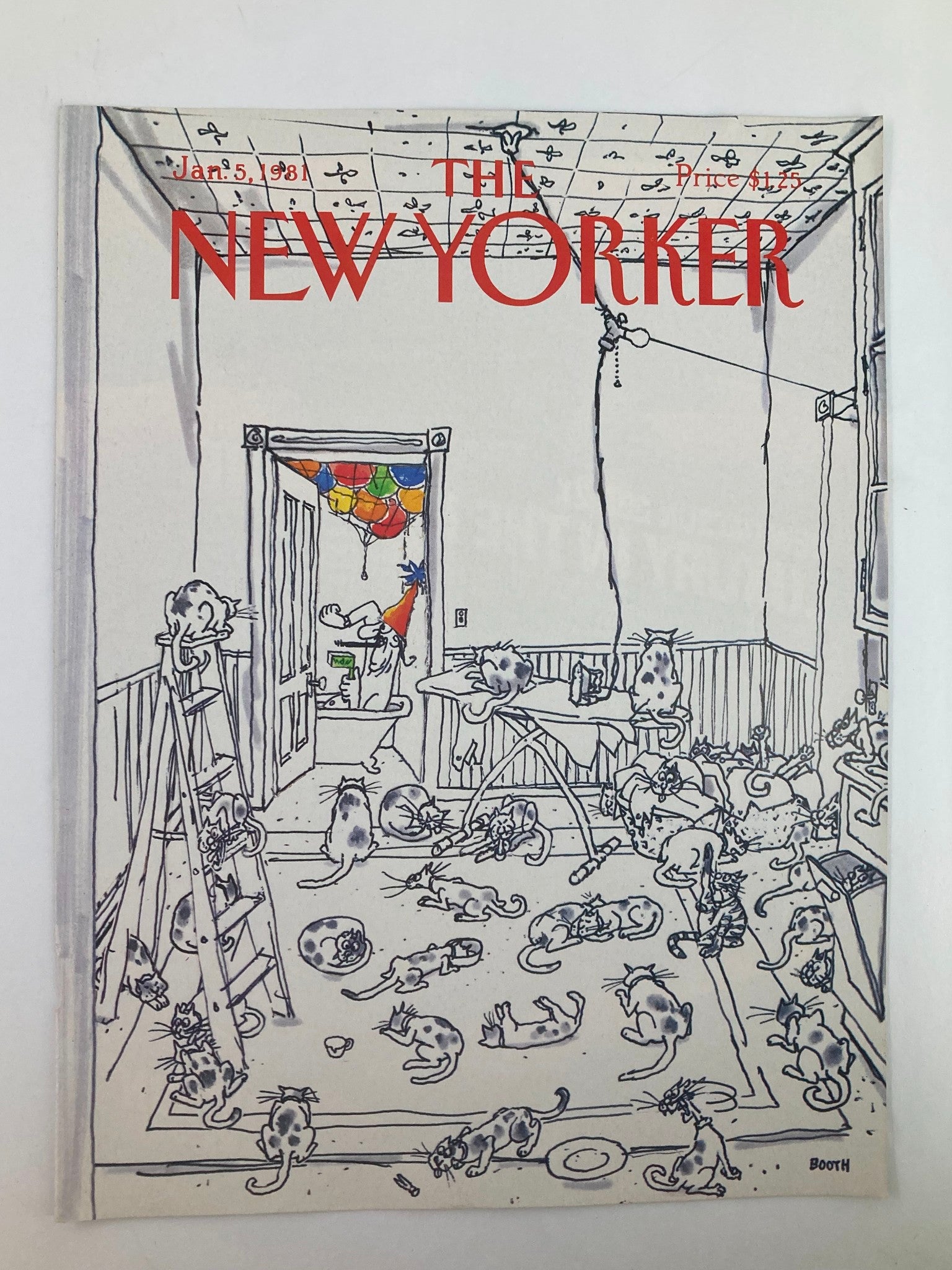 COVER ONLY The New Yorker January 5 1981 Cat Party by George Booth No Label