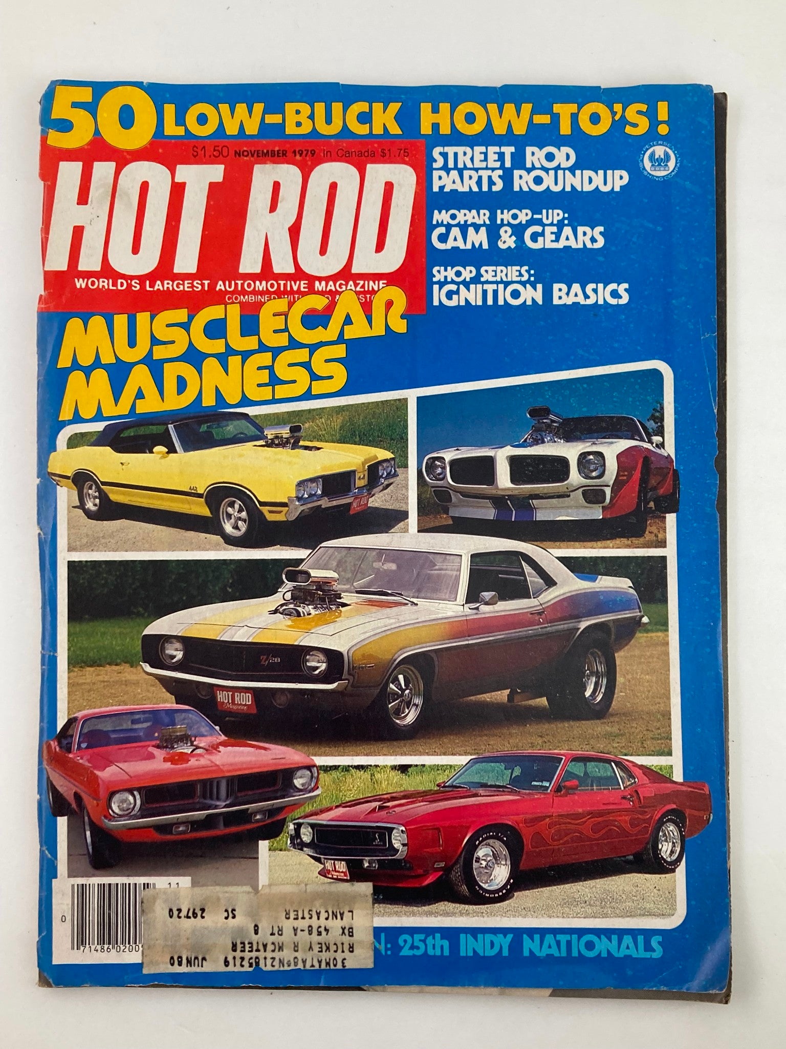 VTG Hot Rod Magazine November 1979 Vol 32 #11 featuring classic cars on the cover and the headline 'Musclecar Madness', showcasing a street rod parts roundup.