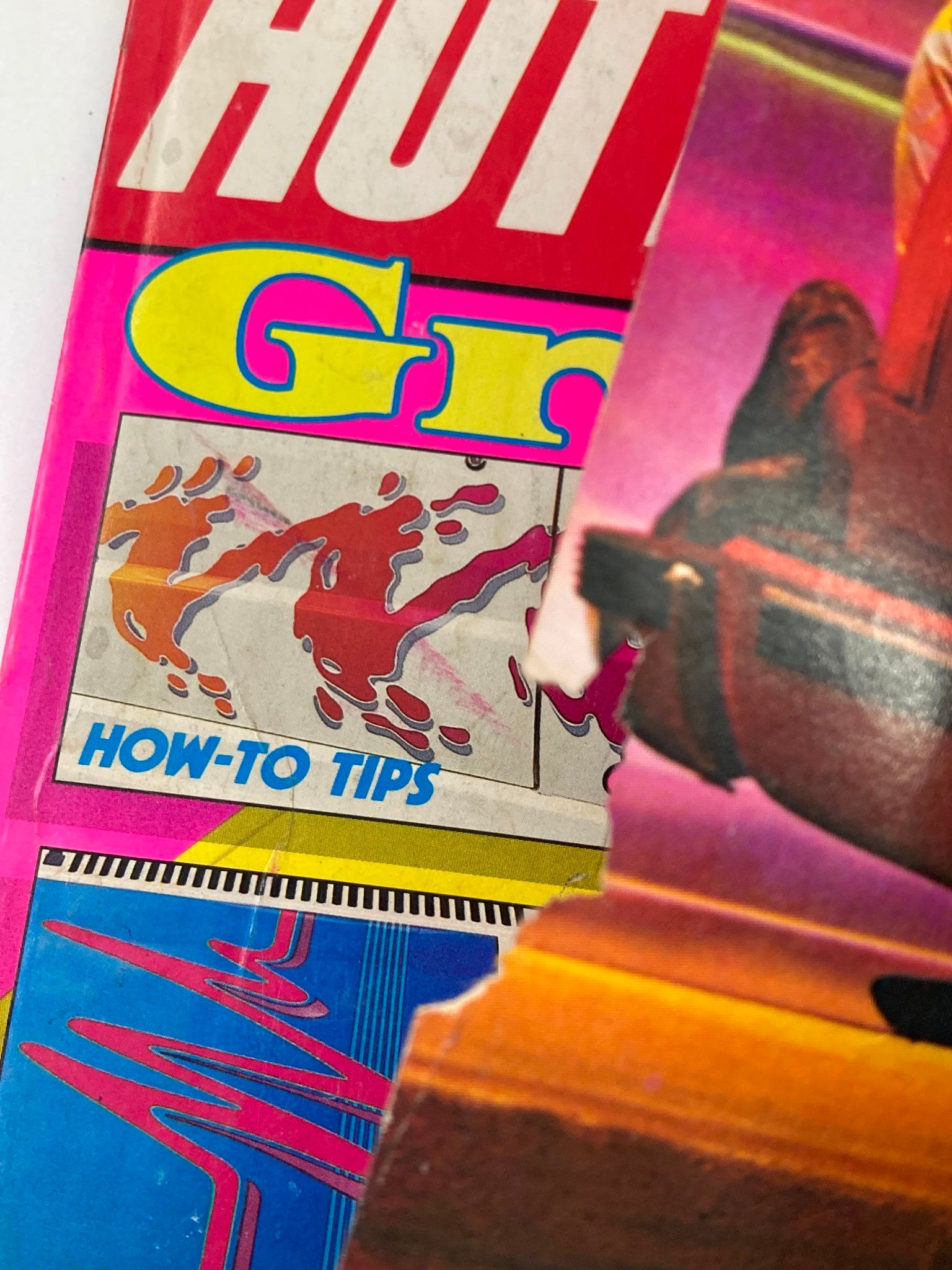 Top view of the cover details of VTG Hot Rod Magazine March 1988 Vol 41 #3, depicting graphics and feature highlights including 'How-To Tips' related to Don Miller's '87 Camaro.