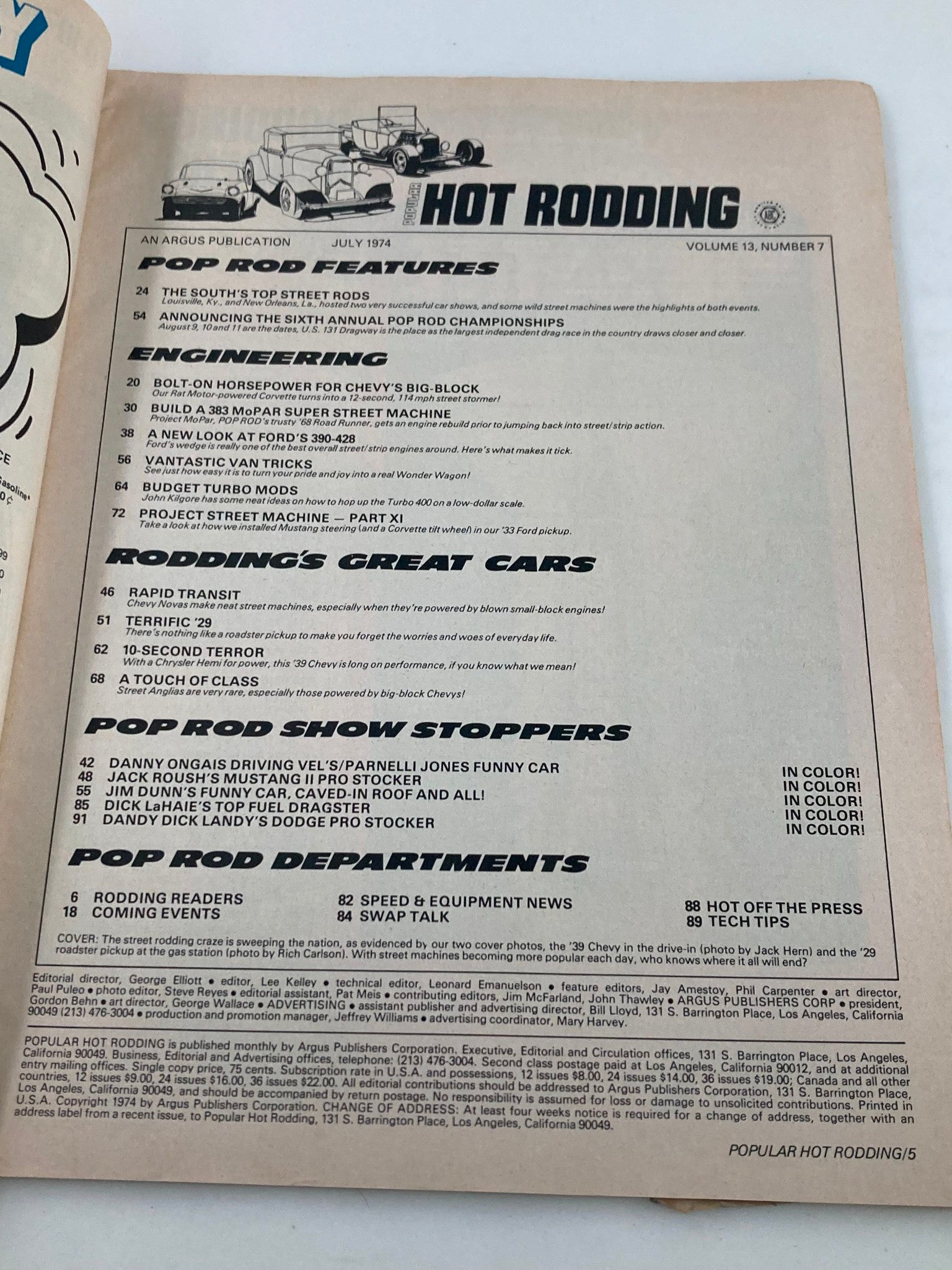 VTG Popular Hot Rodding Magazine July 1974 Vol 13 #7 Low-Buck Turbo Mods