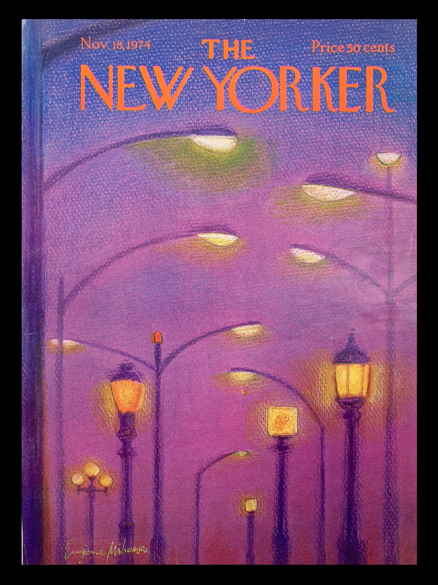 COVER ONLY The New Yorker November 18 1974 Fog in the Bowery by Eugene Mihaesco