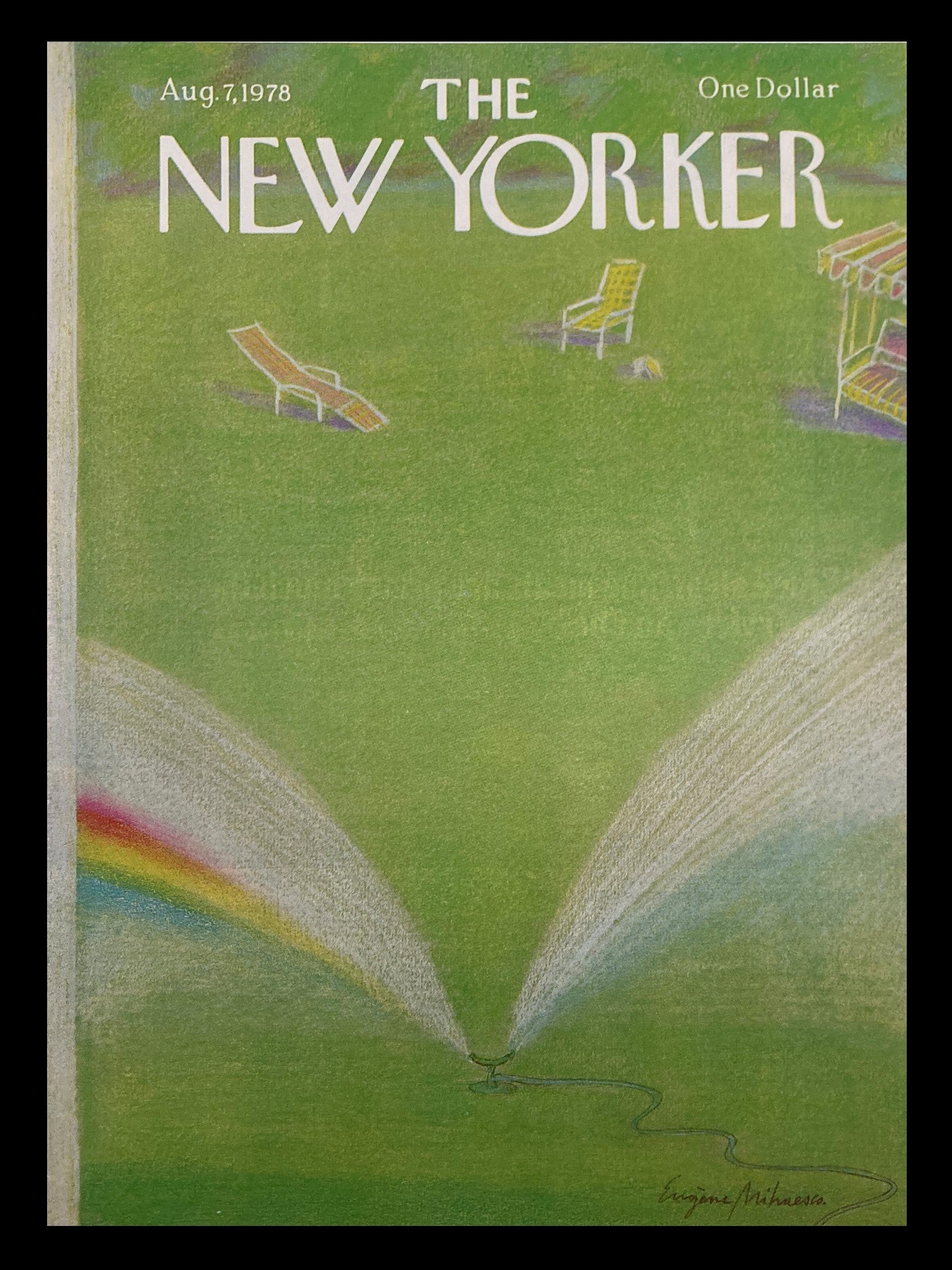 COVER ONLY The New Yorker August 7 1978 Lawn Sprinkler by Eugene Mihaesco