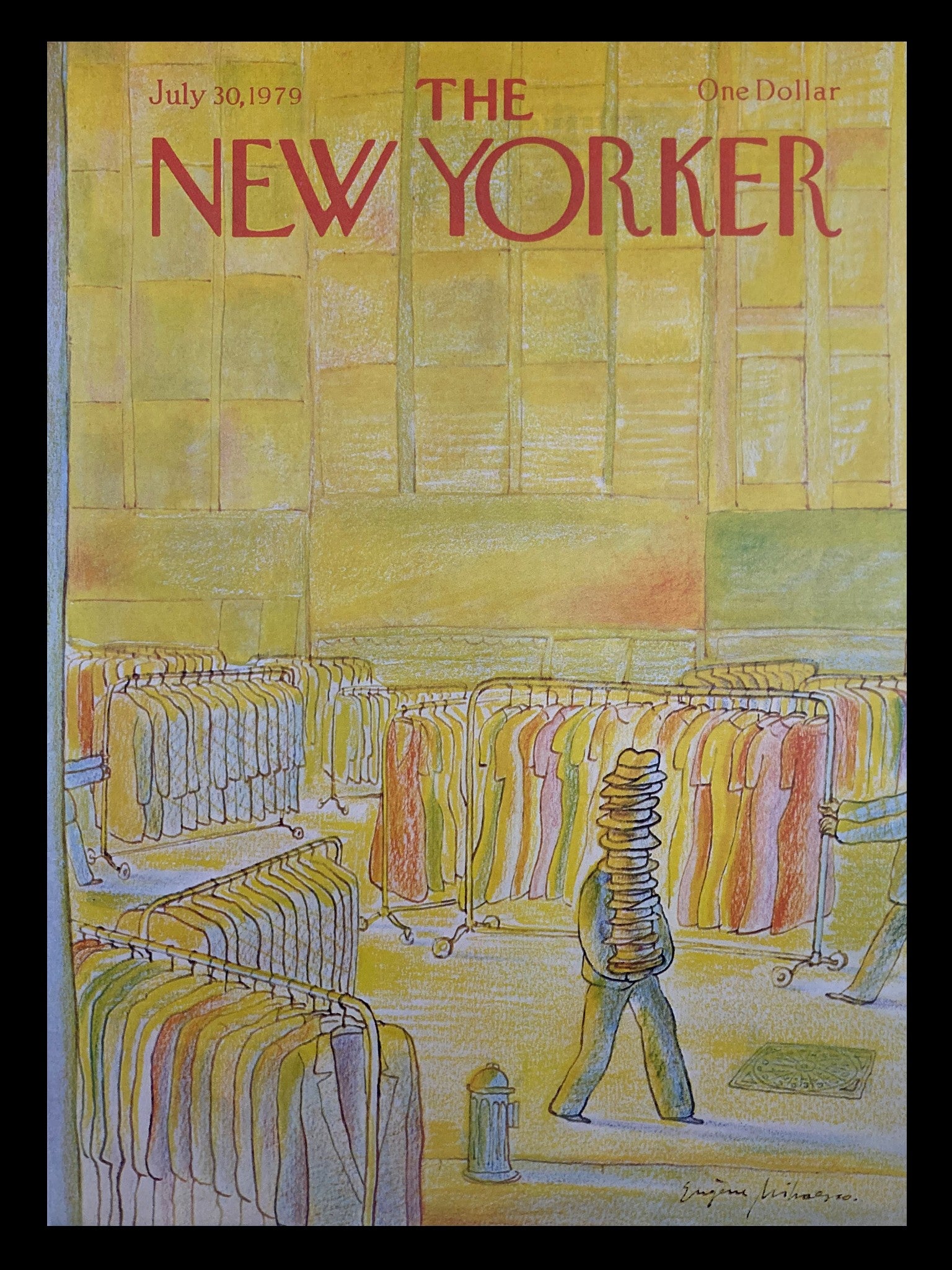 COVER ONLY The New Yorker July 30 1979 Clothing and Hat Sale by Eugene Mihaesco