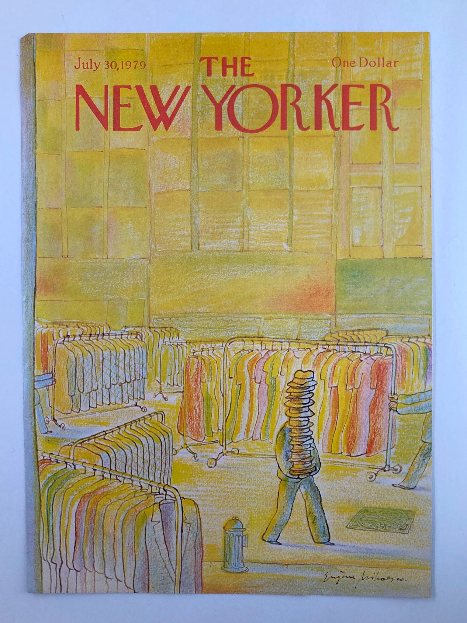 COVER ONLY The New Yorker July 30 1979 Clothing and Hat Sale by Eugene Mihaesco