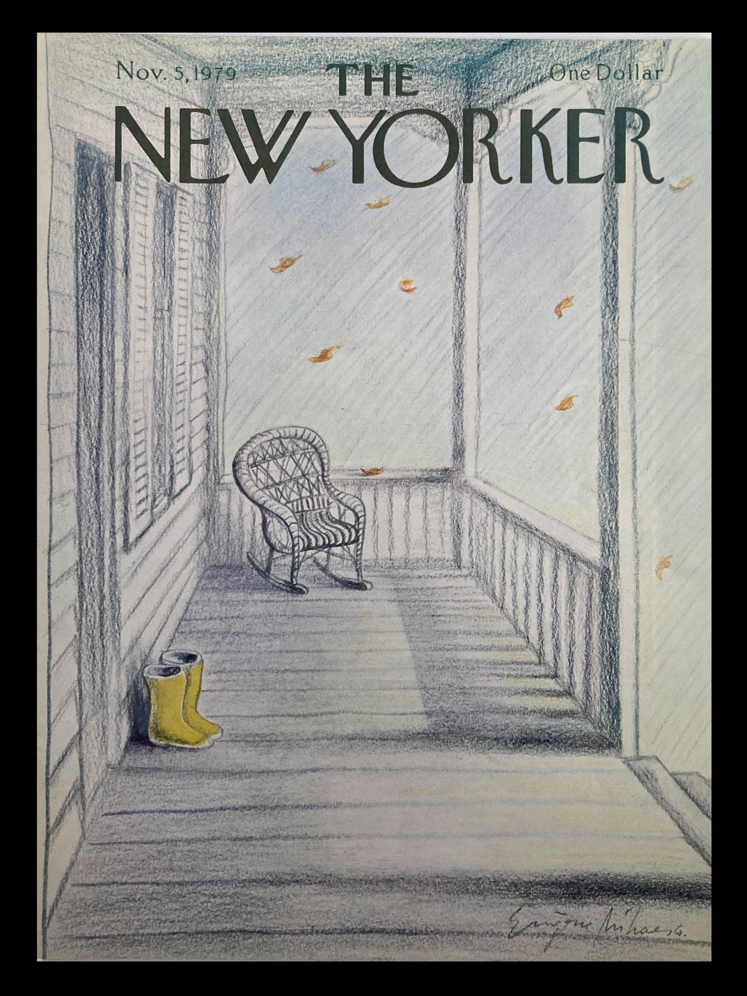 COVER ONLY The New Yorker November 5 1979 Yellow Boots Porch by Eugene Mihaesco