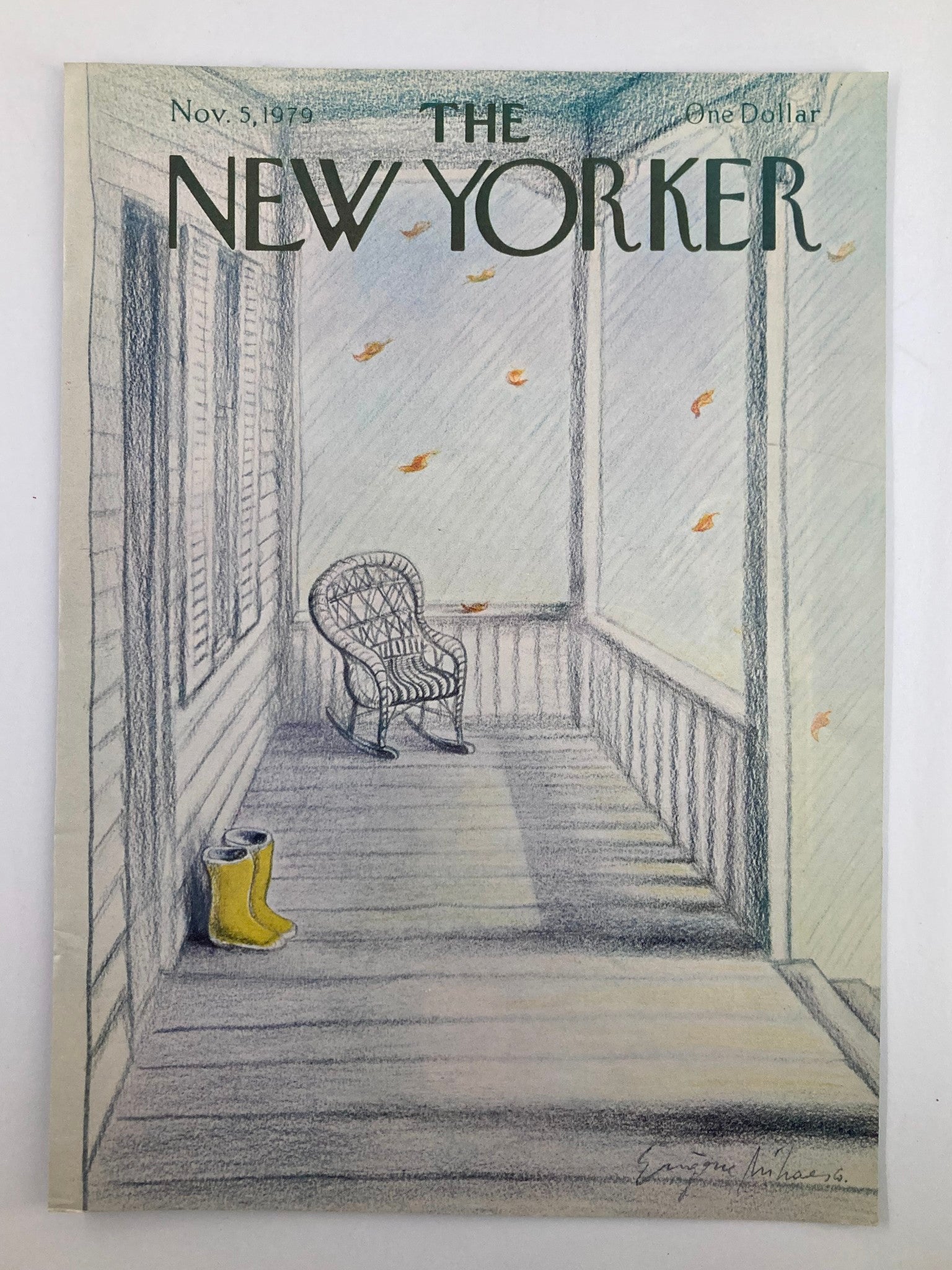 COVER ONLY The New Yorker November 5 1979 Yellow Boots Porch by Eugene Mihaesco