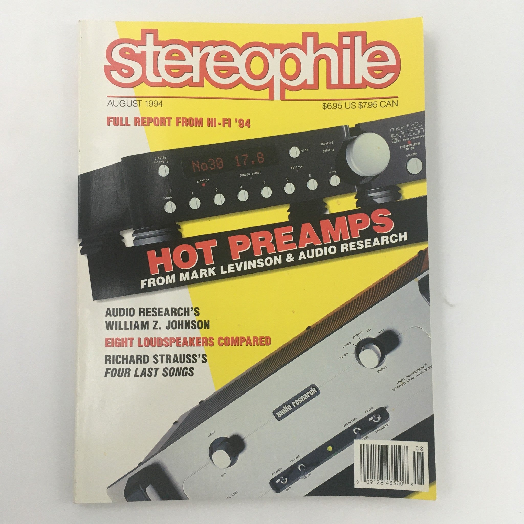 Stereophile Magazine August 1994 Preamps from Mark Levinson & Audio, Newsstand