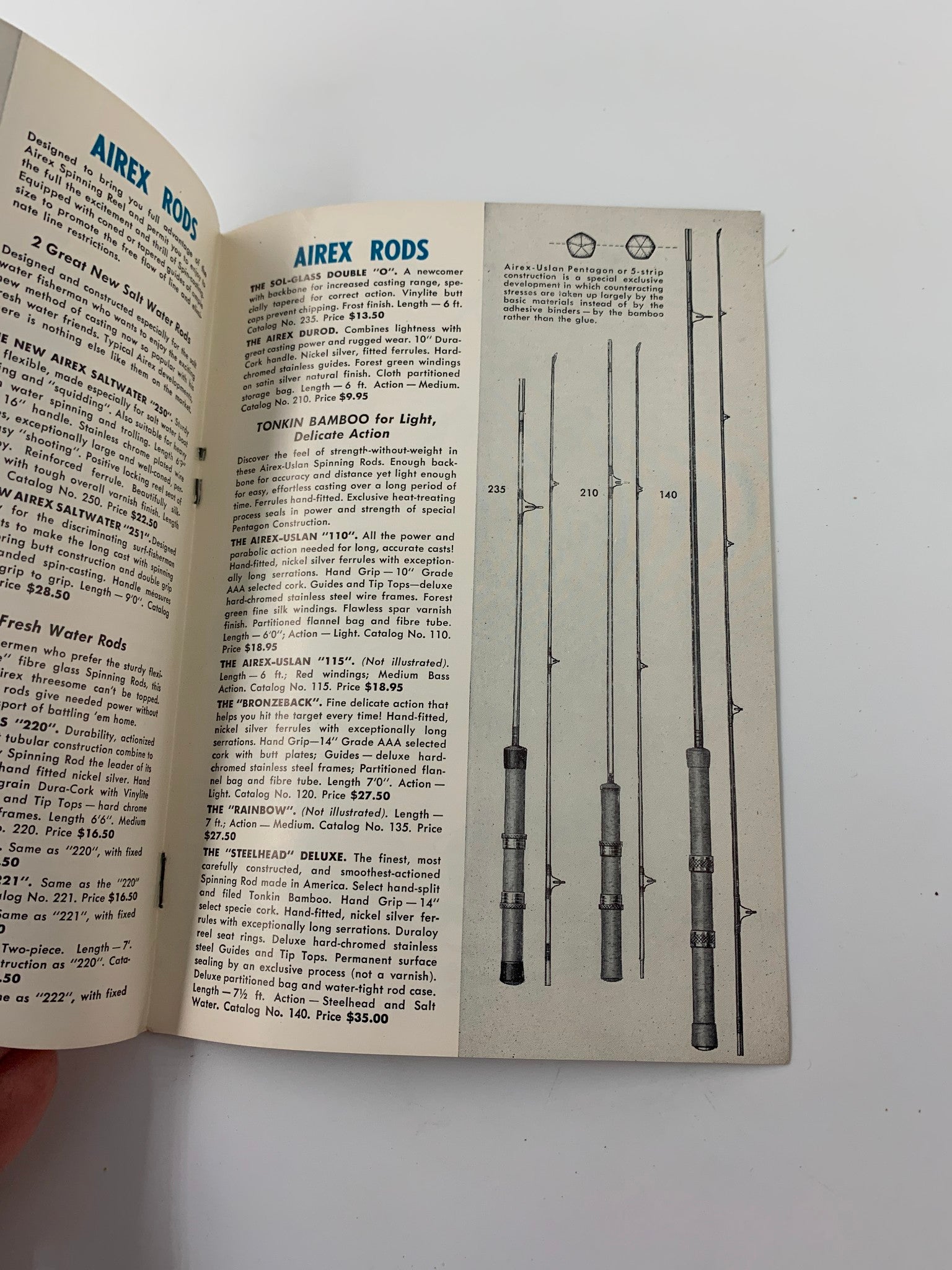 Illustration from Airex Spinning Tackle magazine displaying various Airex rods, providing specifications and options for anglers.