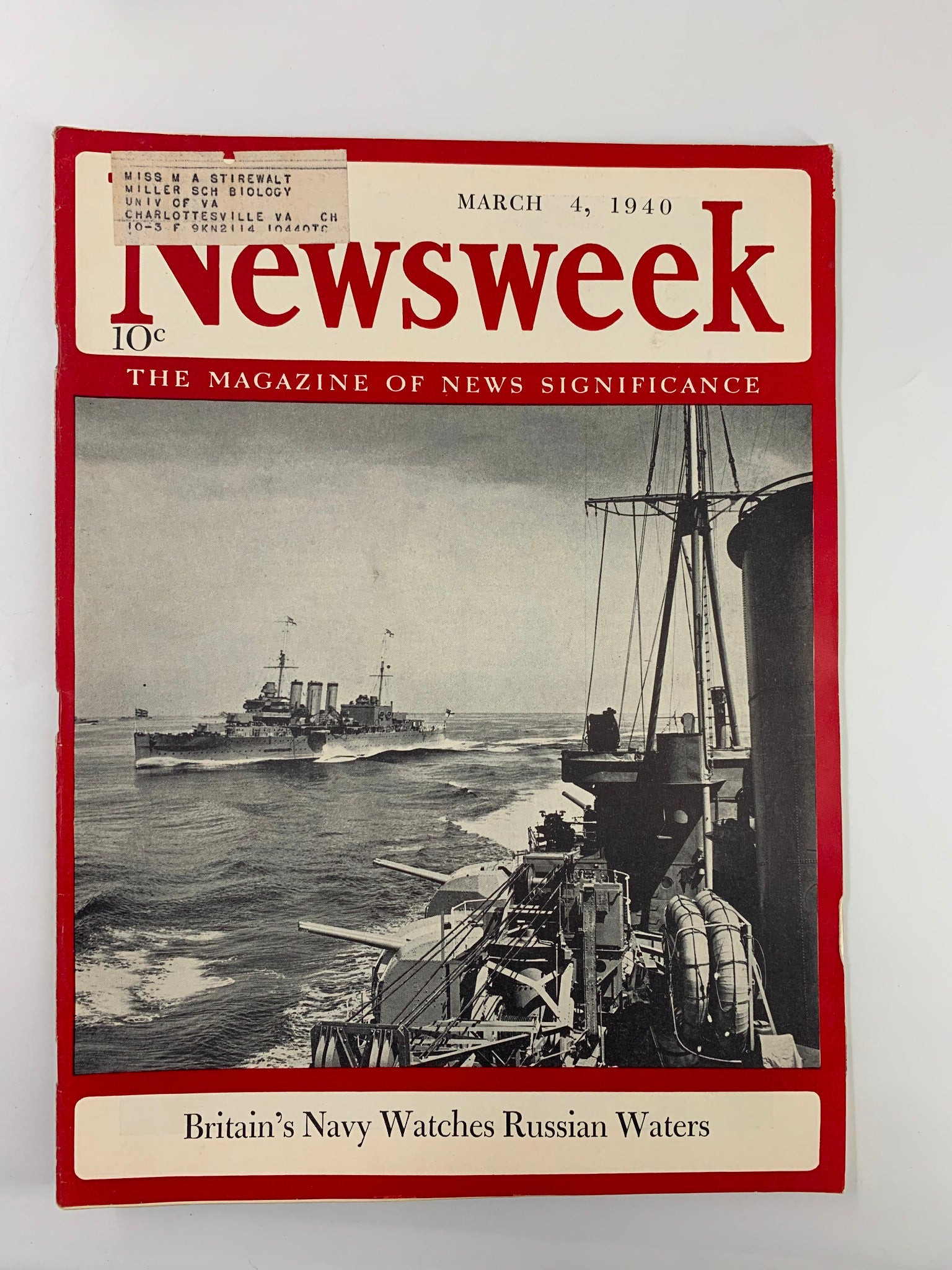 VTG Newsweek Magazine March 4 1940 Britain's Navy Watches Russian Waters