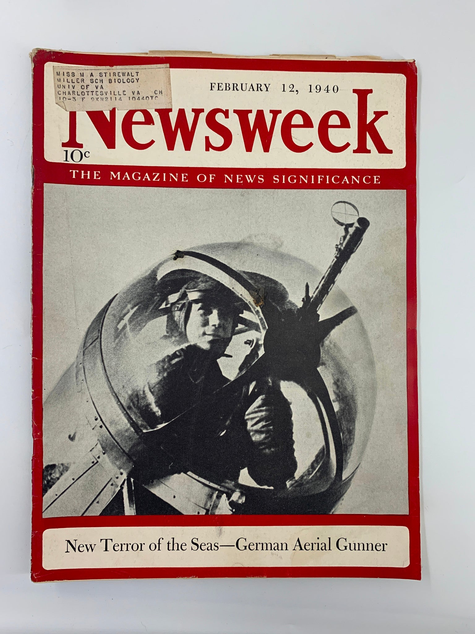 VTG Newsweek Magazine February 12 1940 Terror of the Seas German Aerial Gunner