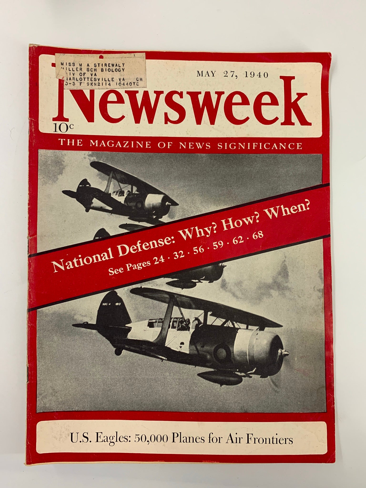 VTG Newsweek Magazine May 27 1940 US Eagles 50,000 Planes for Air Frontiers