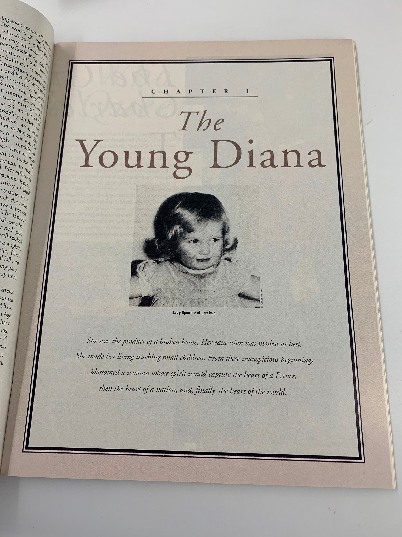 Inside page of TV Guide Magazine 1997 titled 'The Young Diana' featuring a childhood photo of Princess Diana at the age of two.