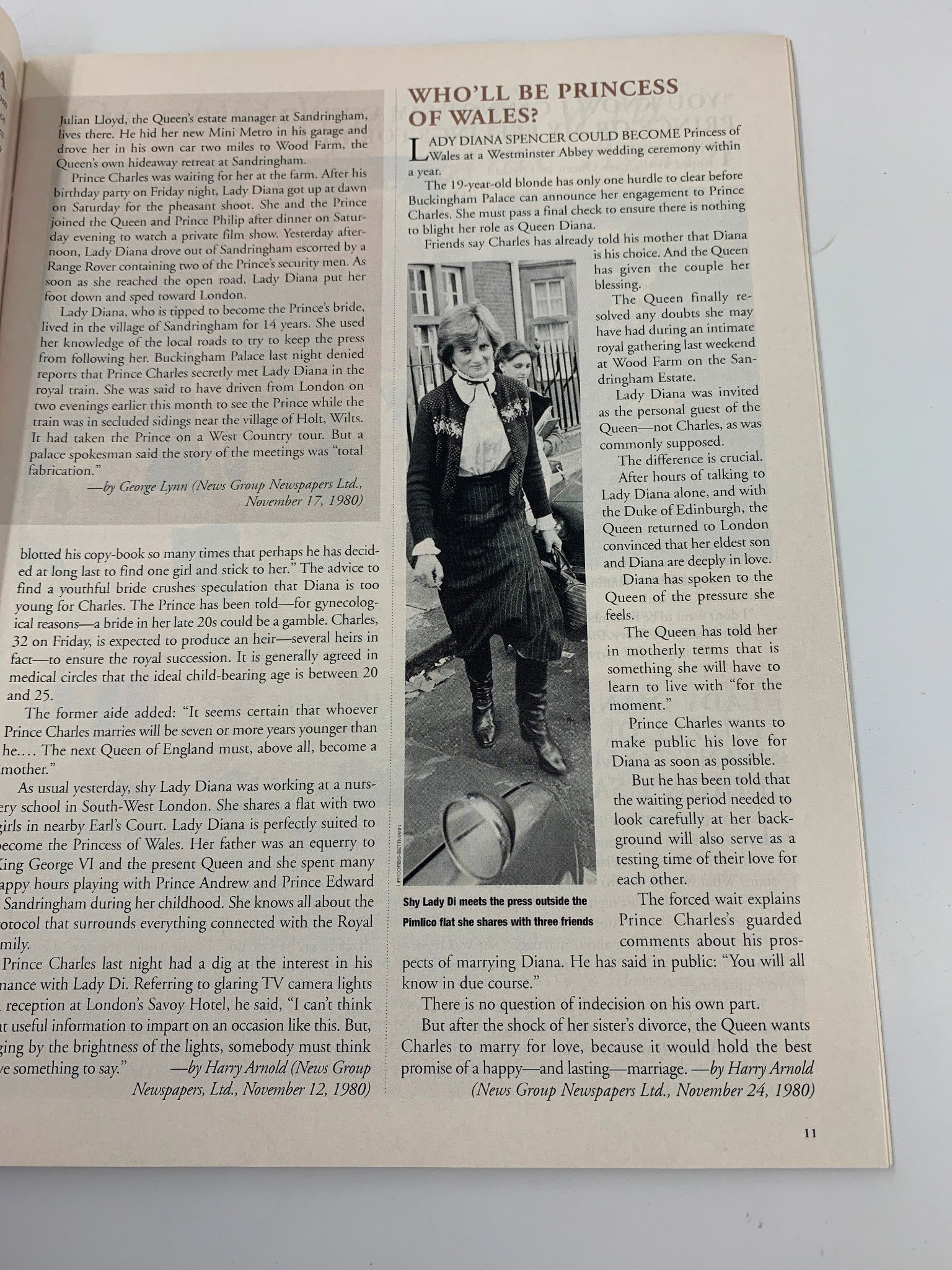 Inside page of TV Guide Magazine 1997 titled 'Who'll Be Princess of Wales?' featuring a young Lady Diana Spencer and discussing her relationship with Prince Charles.