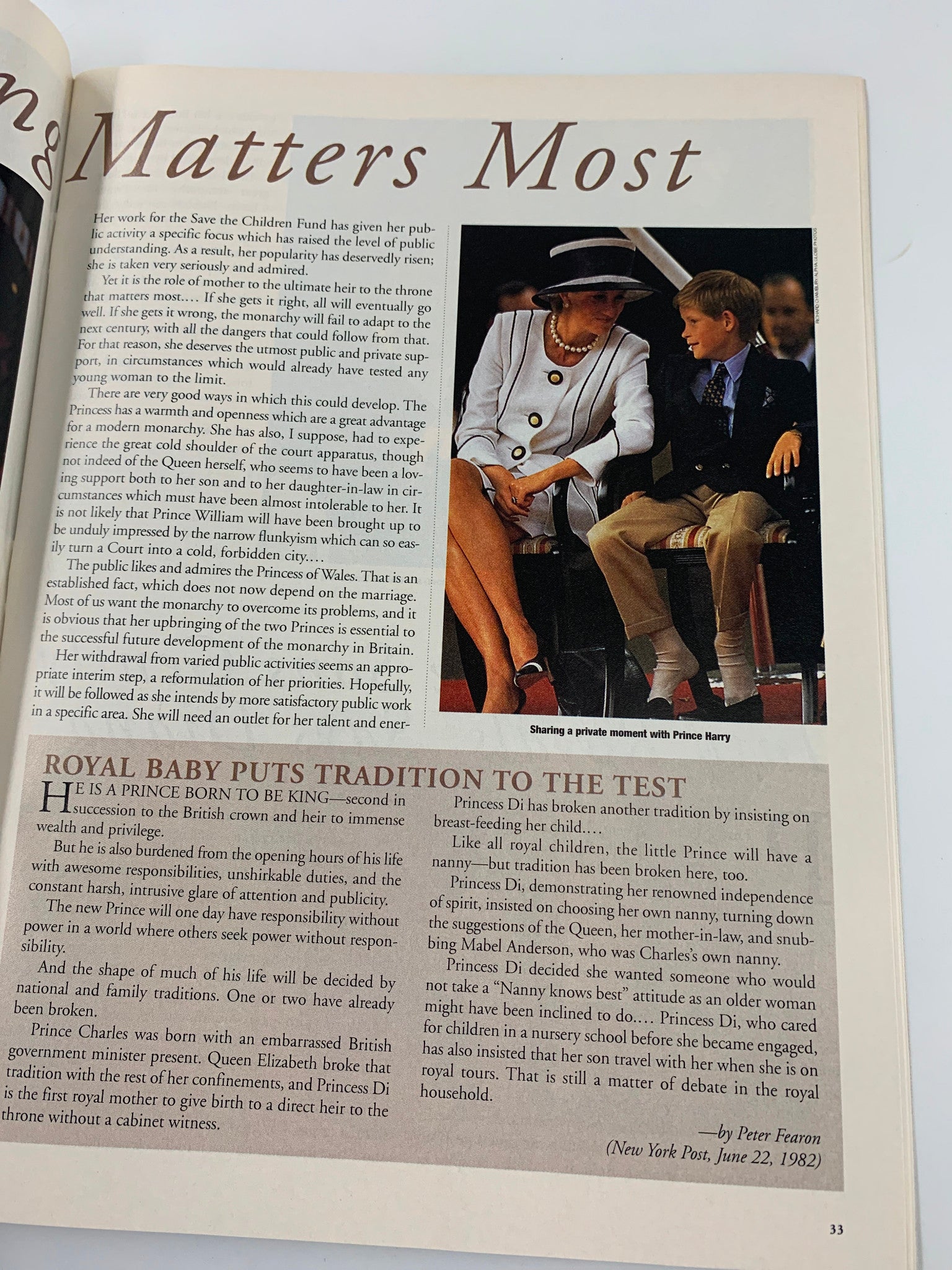 TV Guide Magazine 1997 Princess Diana Her Life in Words and Pictures No Label VG page featuring Princess Diana sharing a moment with Prince Harry discussing royal duties.