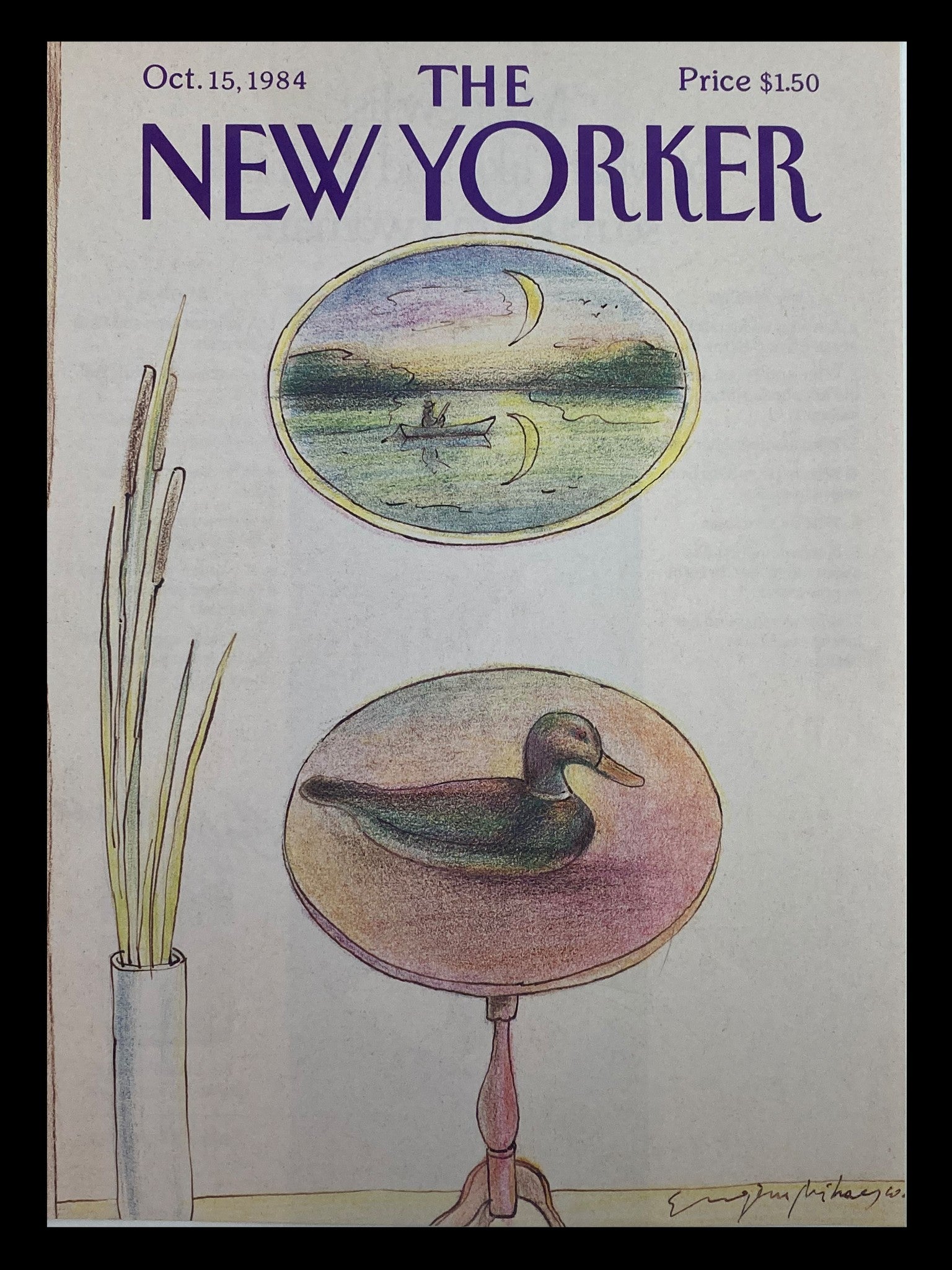 COVER ONLY The New Yorker October 15 1984 Duck Reflection by Eugene Mihaesco