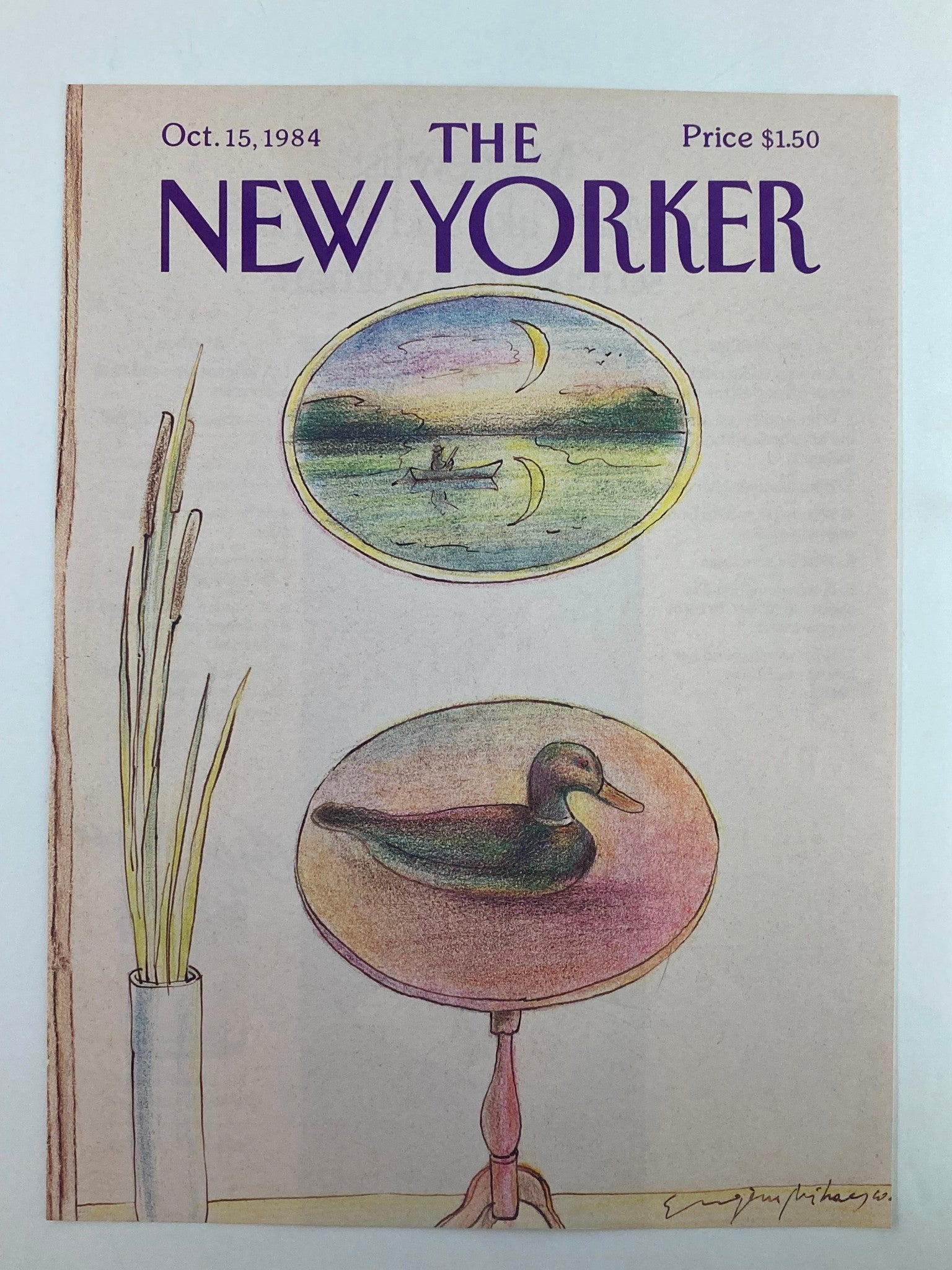 COVER ONLY The New Yorker October 15 1984 Duck Reflection by Eugene Mihaesco