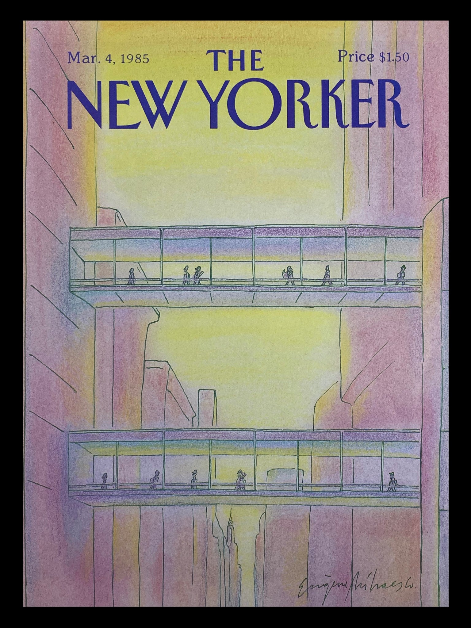 COVER ONLY The New Yorker March 4 1985 Glass Bridge by Eugene Mihaesco No Label