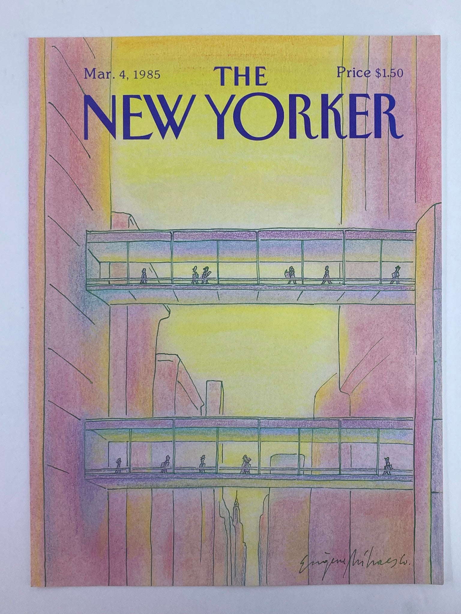 COVER ONLY The New Yorker March 4 1985 Glass Bridge by Eugene Mihaesco No Label