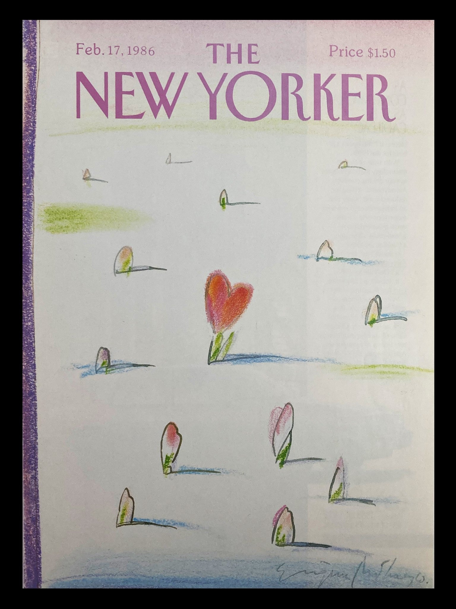 COVER ONLY The New Yorker February 17 1986 Flower Heart by Eugene Mihaesco