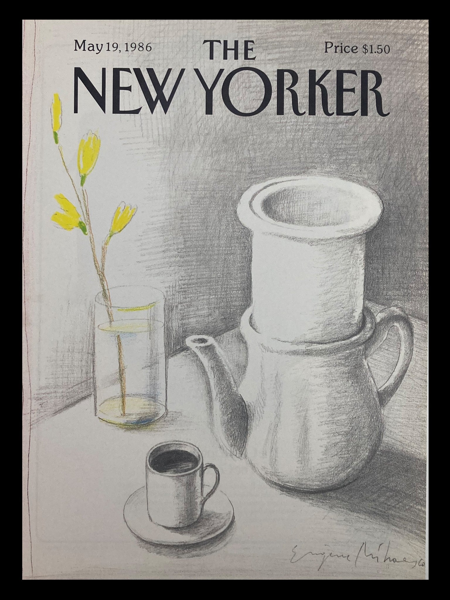 COVER ONLY The New Yorker May 19 1986 Tea Time Daisy by Eugene Mihaesco