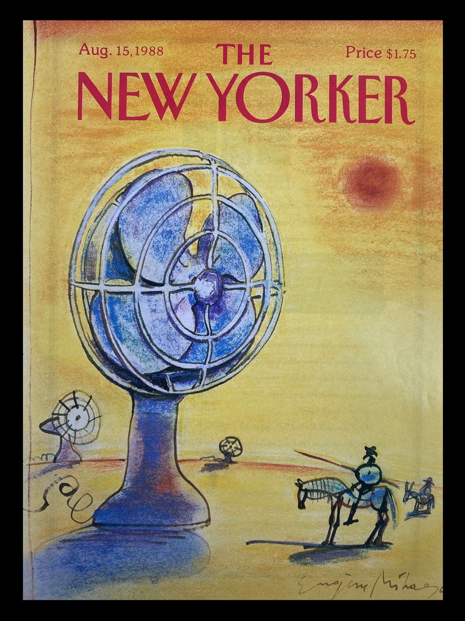 COVER ONLY The New Yorker August 15 1988 Giant Electric Fan by Eugene Mihaesco