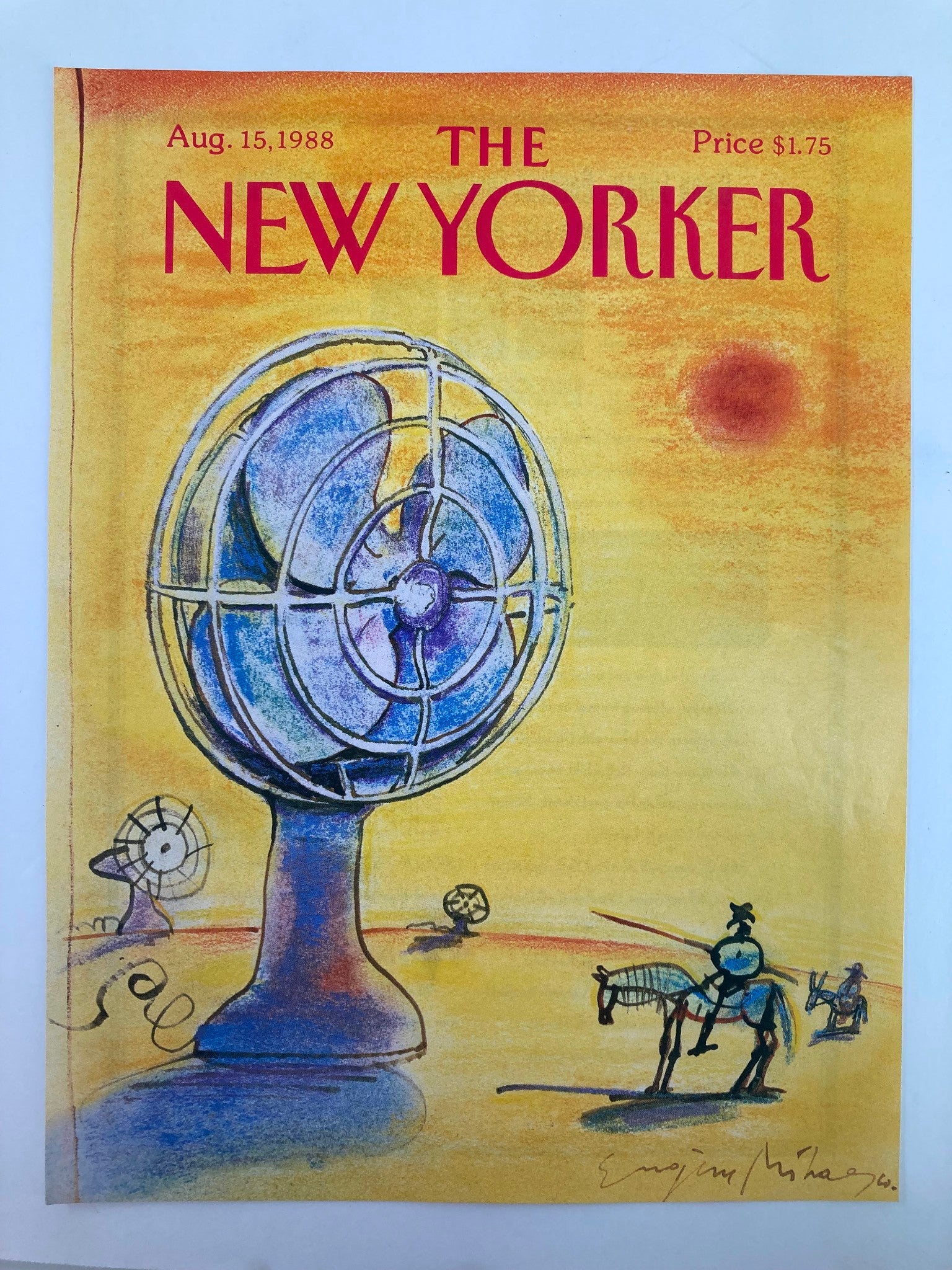 COVER ONLY The New Yorker August 15 1988 Giant Electric Fan by Eugene Mihaesco