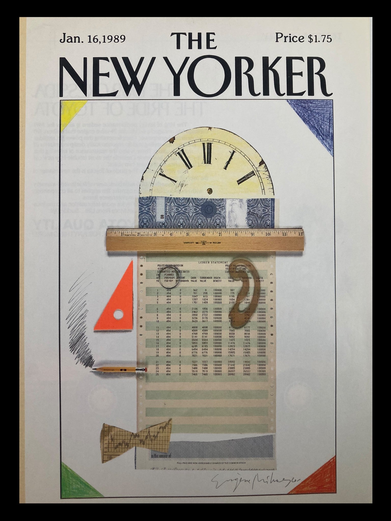 COVER ONLY The New Yorker January 16 1989 Ledger Statement by Eugene Mihaesco