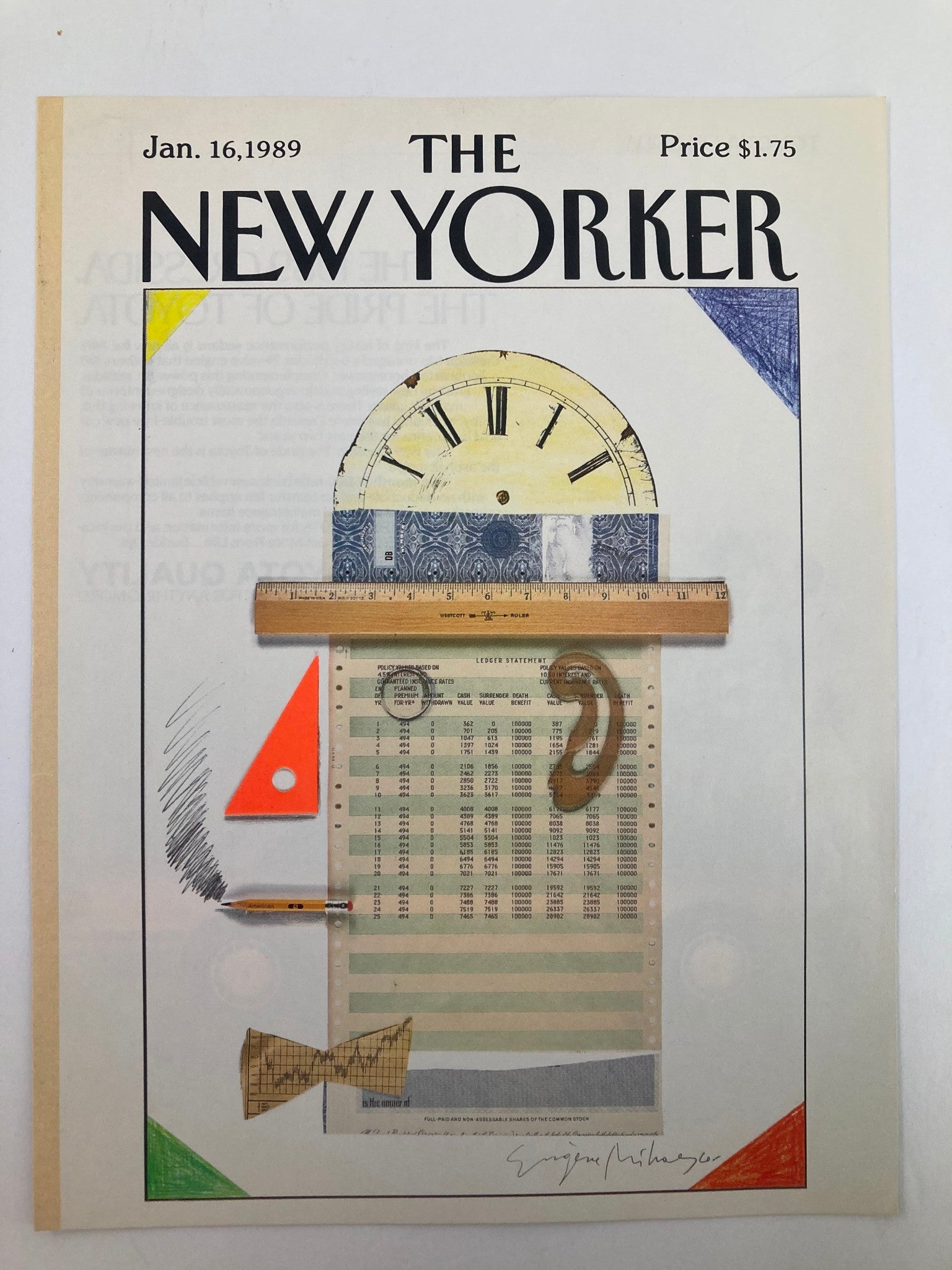 COVER ONLY The New Yorker January 16 1989 Ledger Statement by Eugene Mihaesco