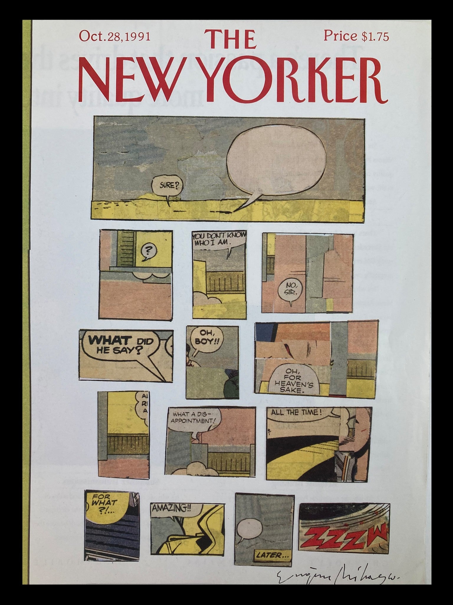 COVER ONLY The New Yorker October 28 1991 Comic Strips by Eugene Mihaesco