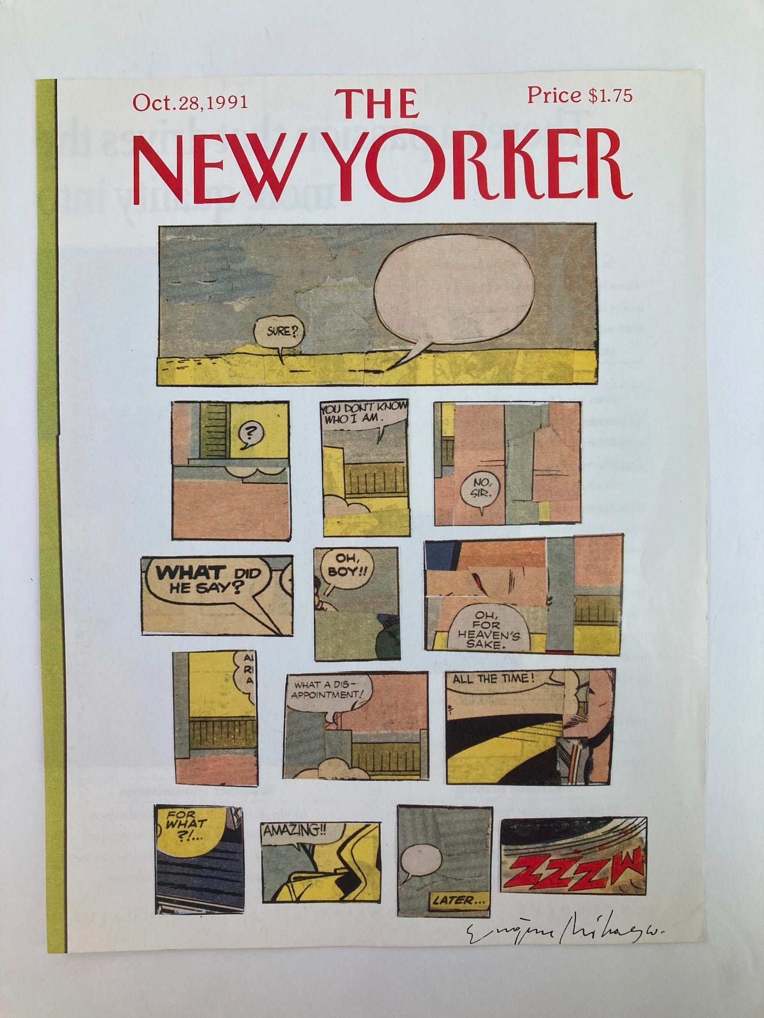 COVER ONLY The New Yorker October 28 1991 Comic Strips by Eugene Mihaesco