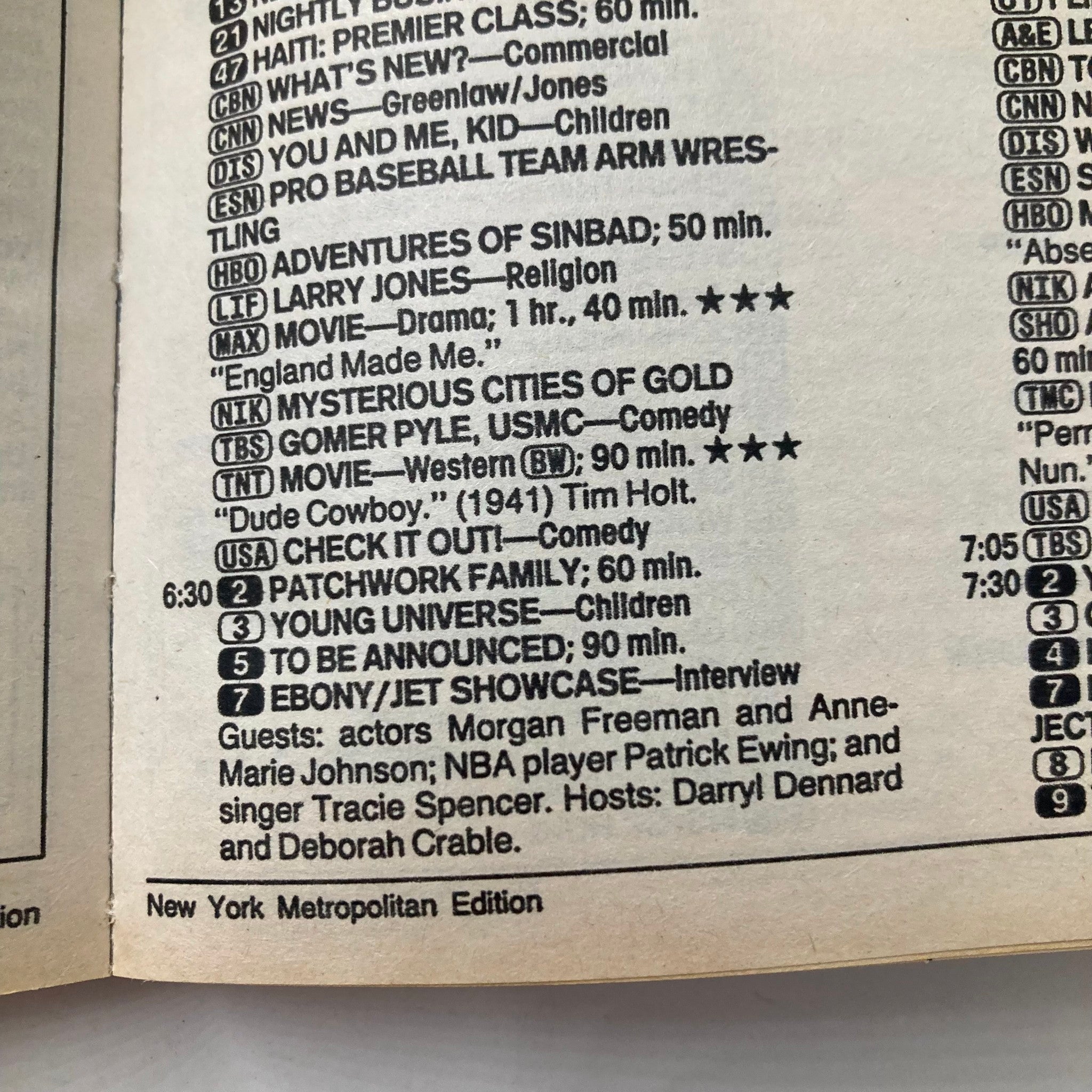 Inside page of TV Guide Magazine July 8 1989 displaying the television schedule and featured shows, including details on Patchwork Family and Young Universe.