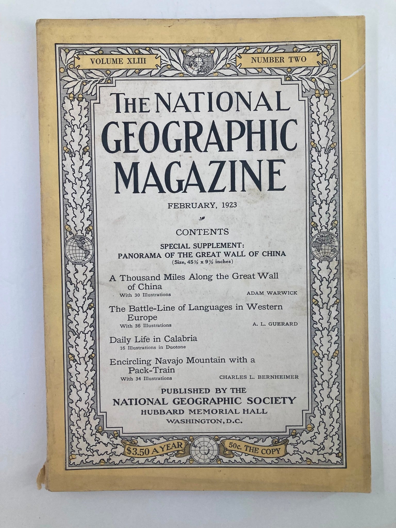 VTG The National Geographic Magazine February 1923 Great Wall of China No Label