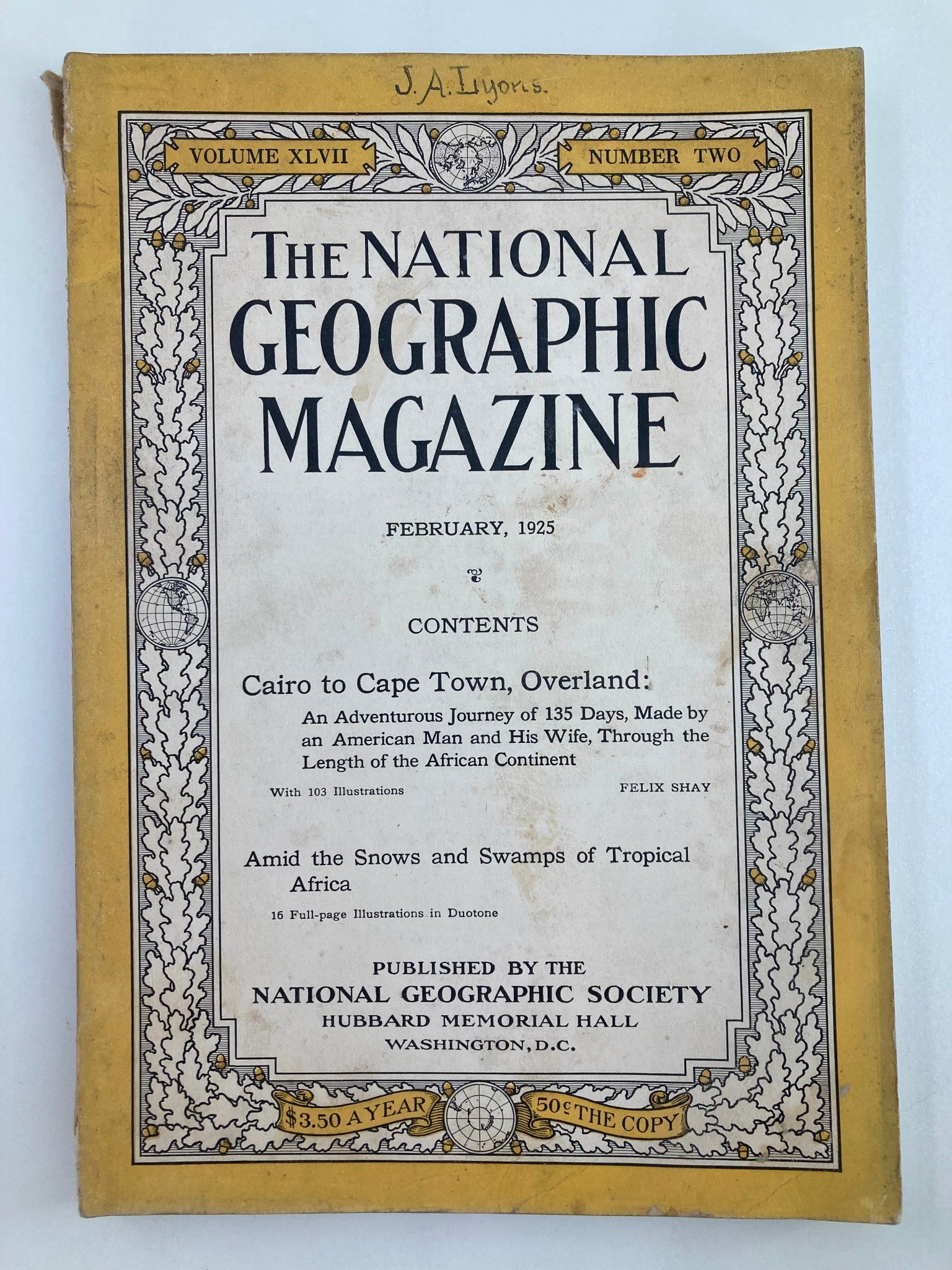 VTG The National Geographic Magazine February 1925 Swamps of Africa No Label