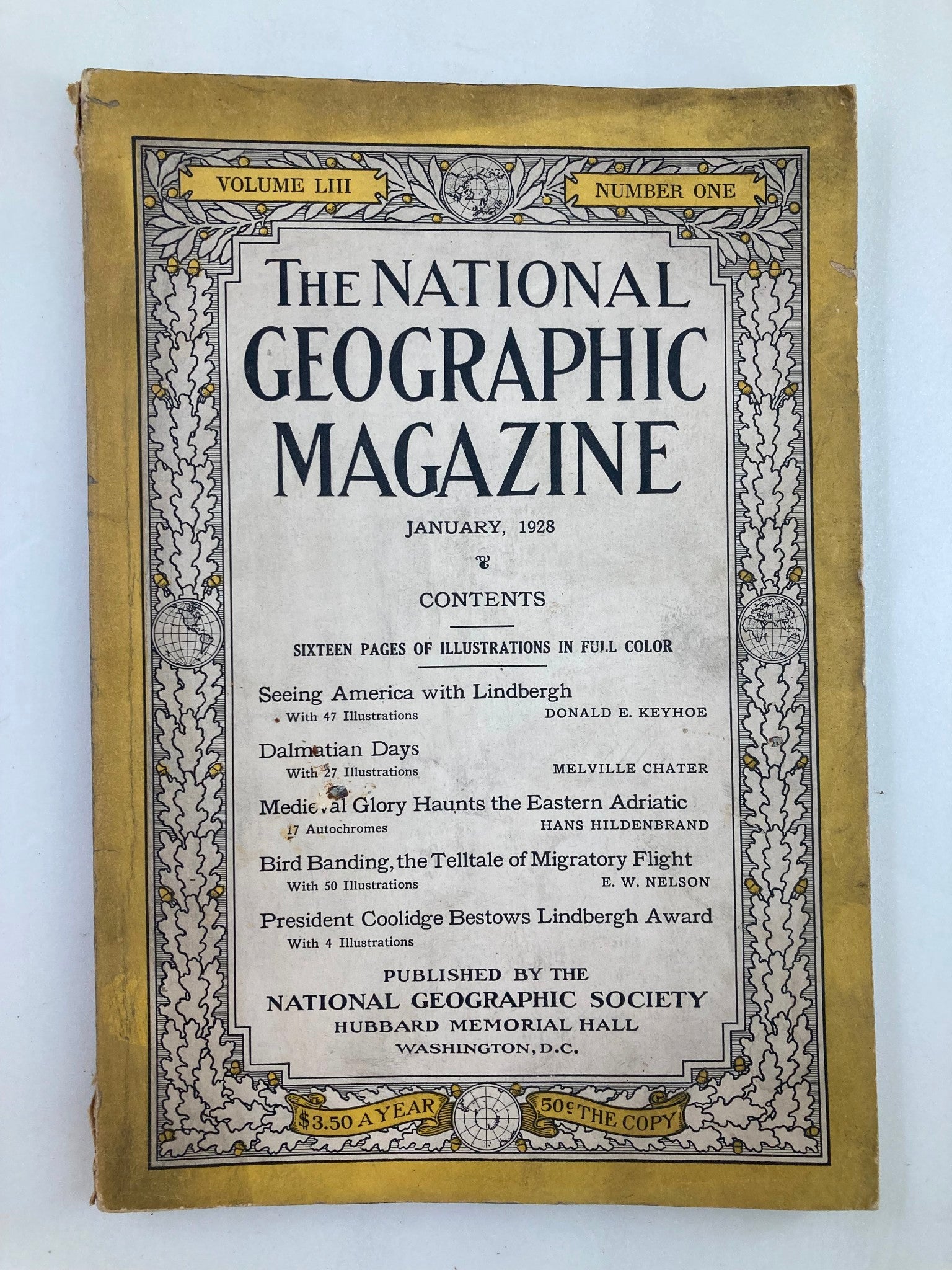 VTG The National Geographic Magazine January 1928 America w Lindbergh No Label