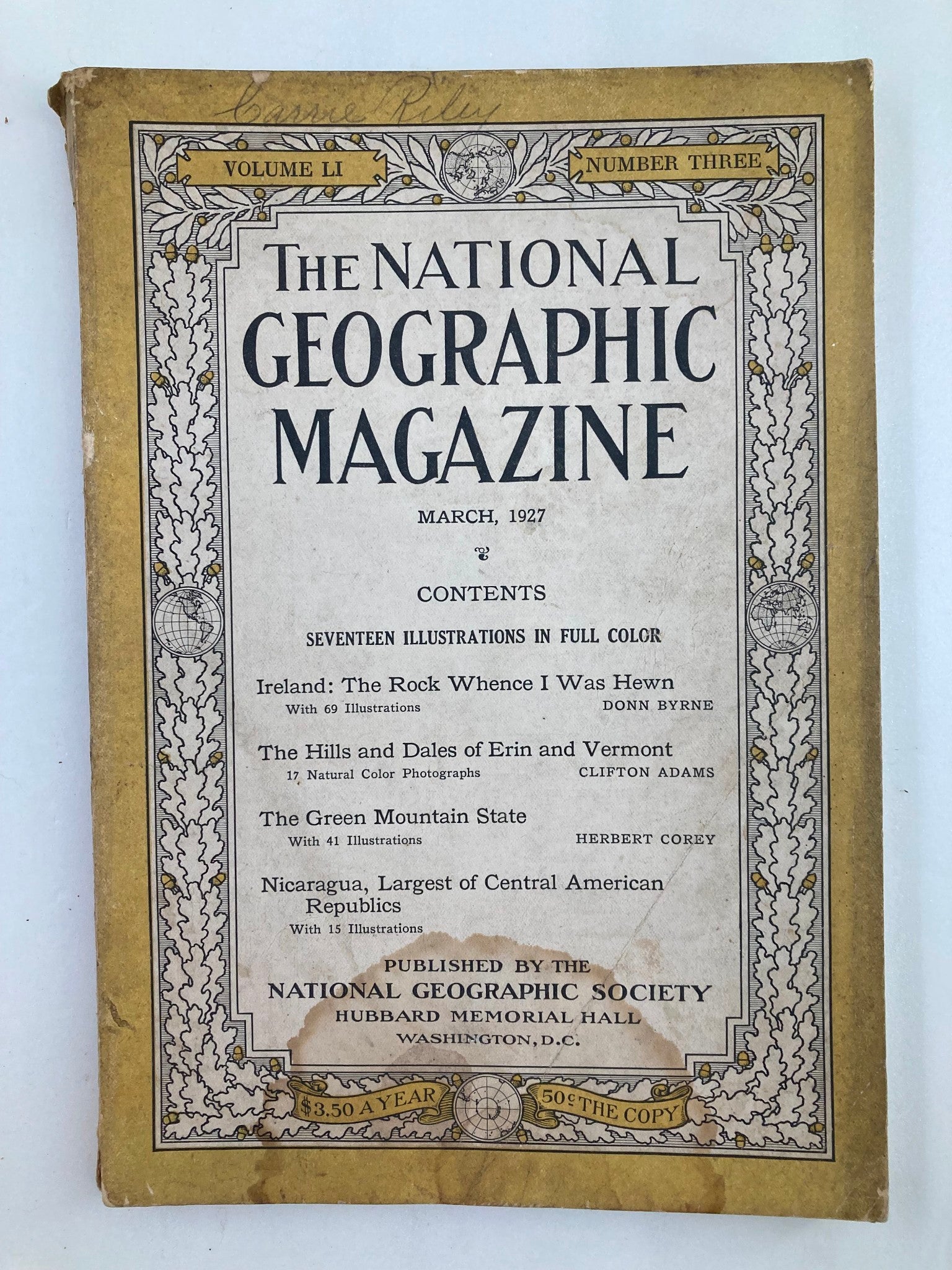 VTG The National Geographic Magazine March 1927 Green Mountain State No Label