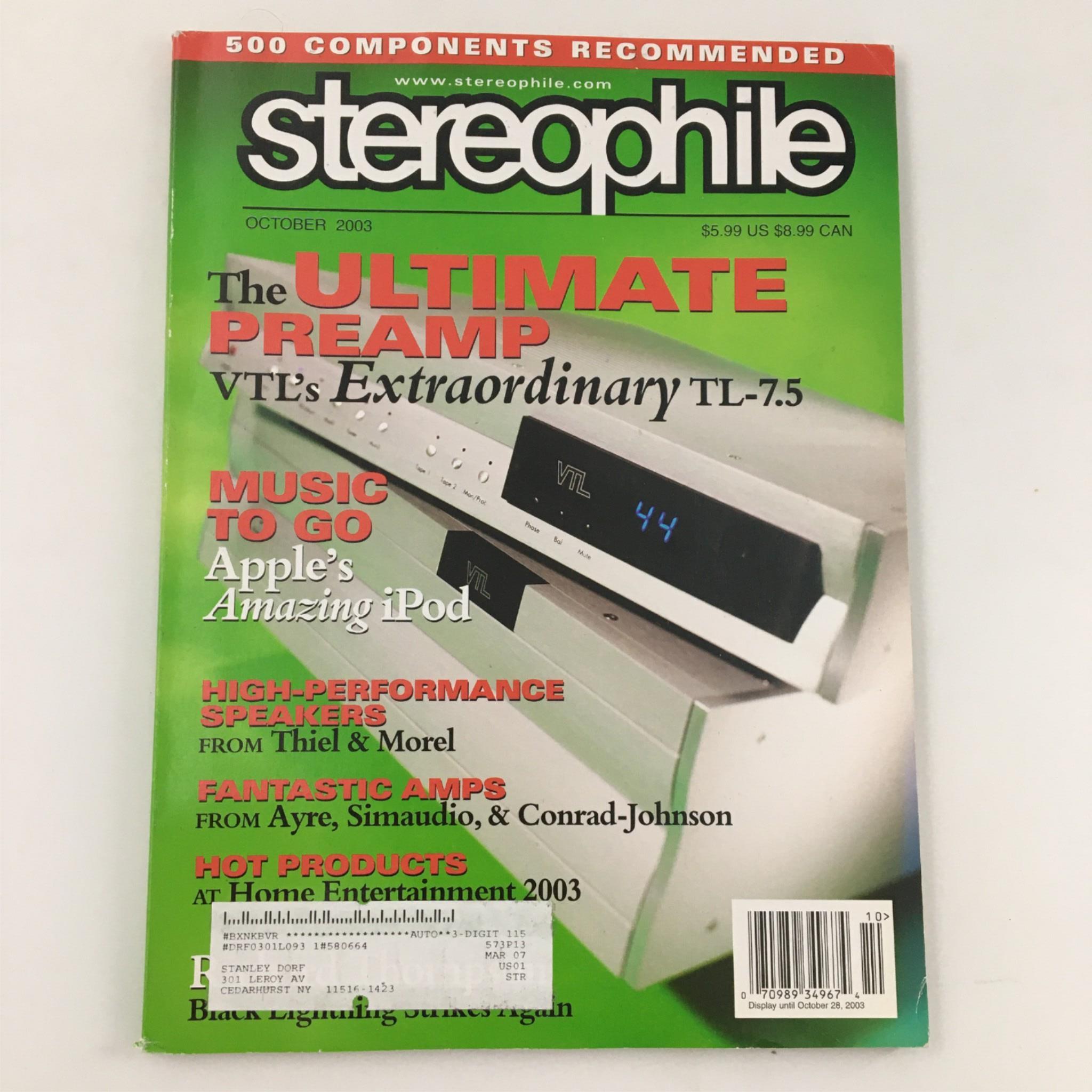 Stereophile Magazine October 2003 The Ultimate Preamp, High-Performance Speakers