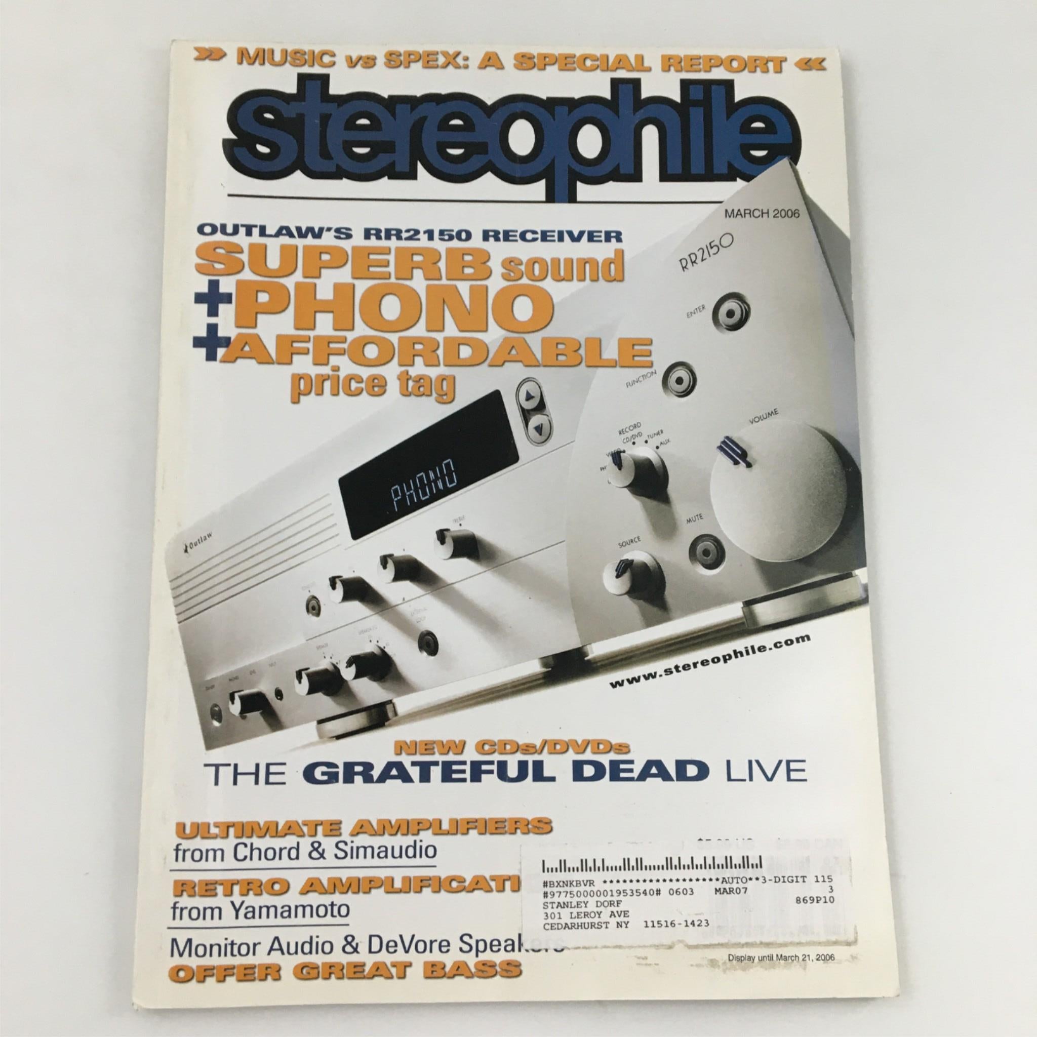 Stereophile Magazine March 2006 The Greatful Dead Live, Outlaw's RR2150 Receiver