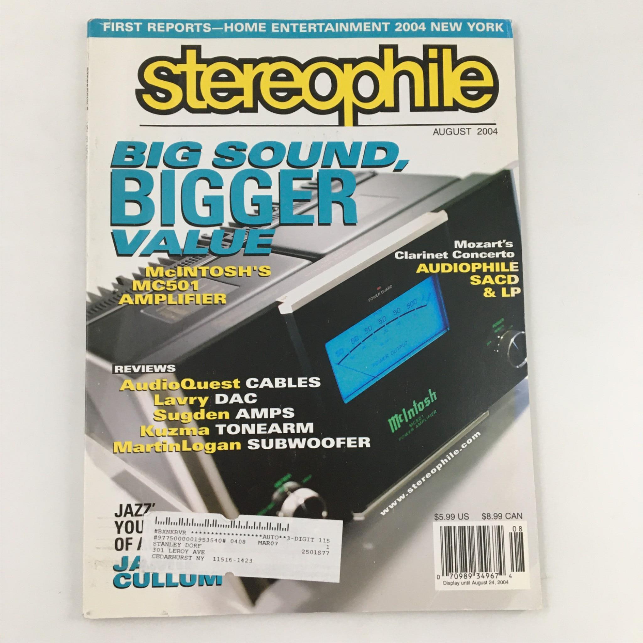 Stereophile Magazine August 2004 McIntosh's MC501 Amplifier Audiophile SADC & LP