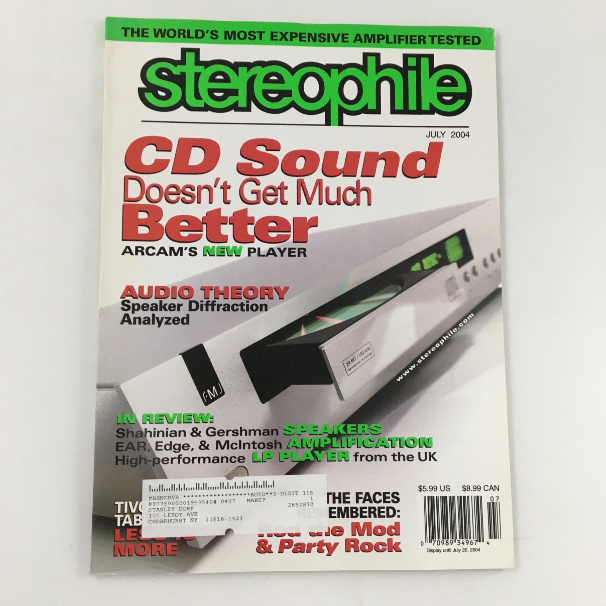 Stereophile Magazine July 2004 Arcam's New Player, Speaker Diffraction Analyzed