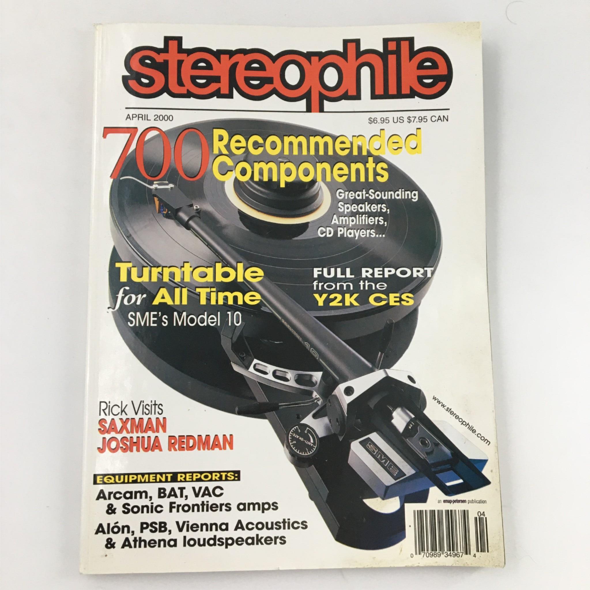 Stereophile Magazine April 2000 SME Model 10 Turntable, Joshua Redman Newsstand