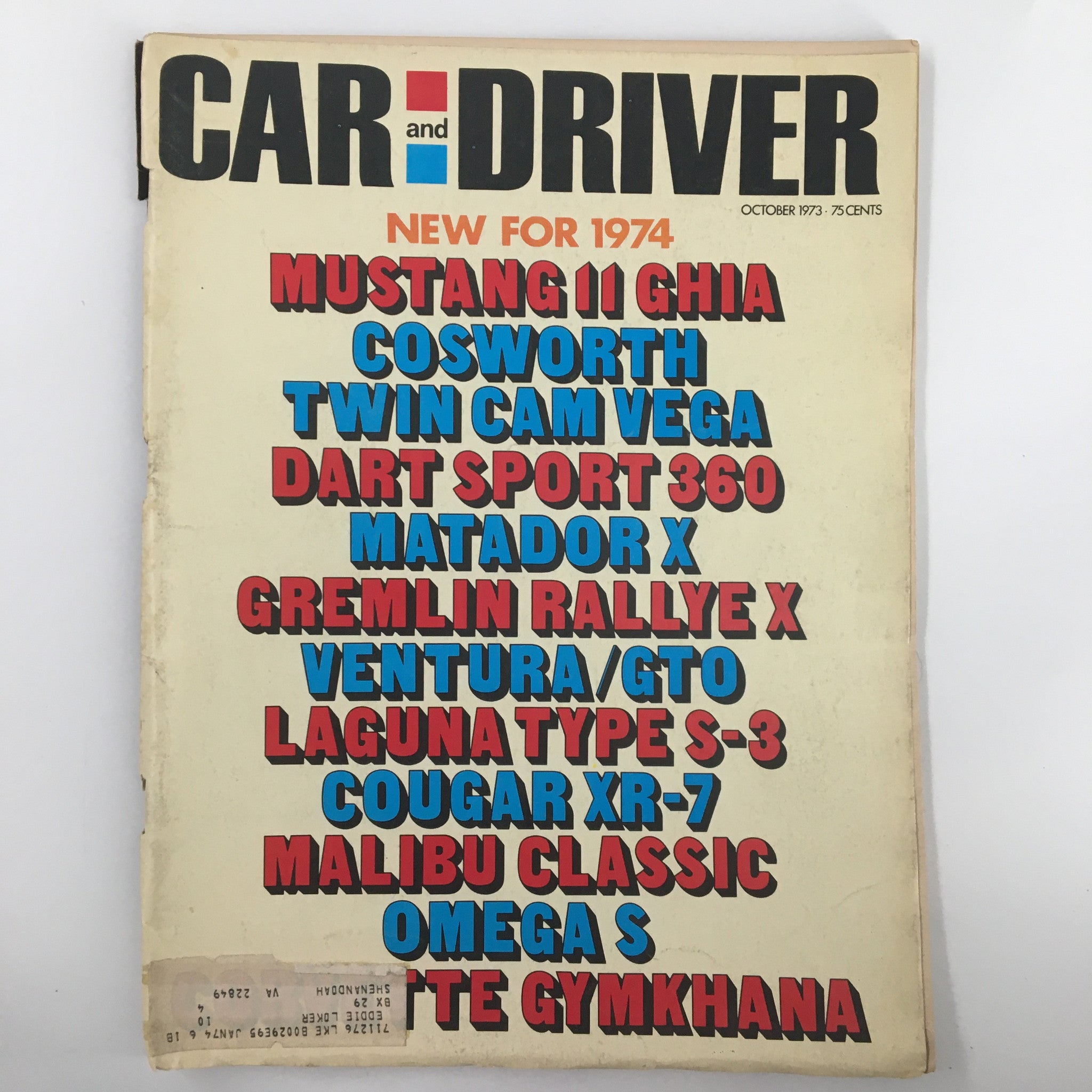 VTG Car and Driver Magazine October 1973 Mustang II Ghia, Cosworth Twin Cam Vega